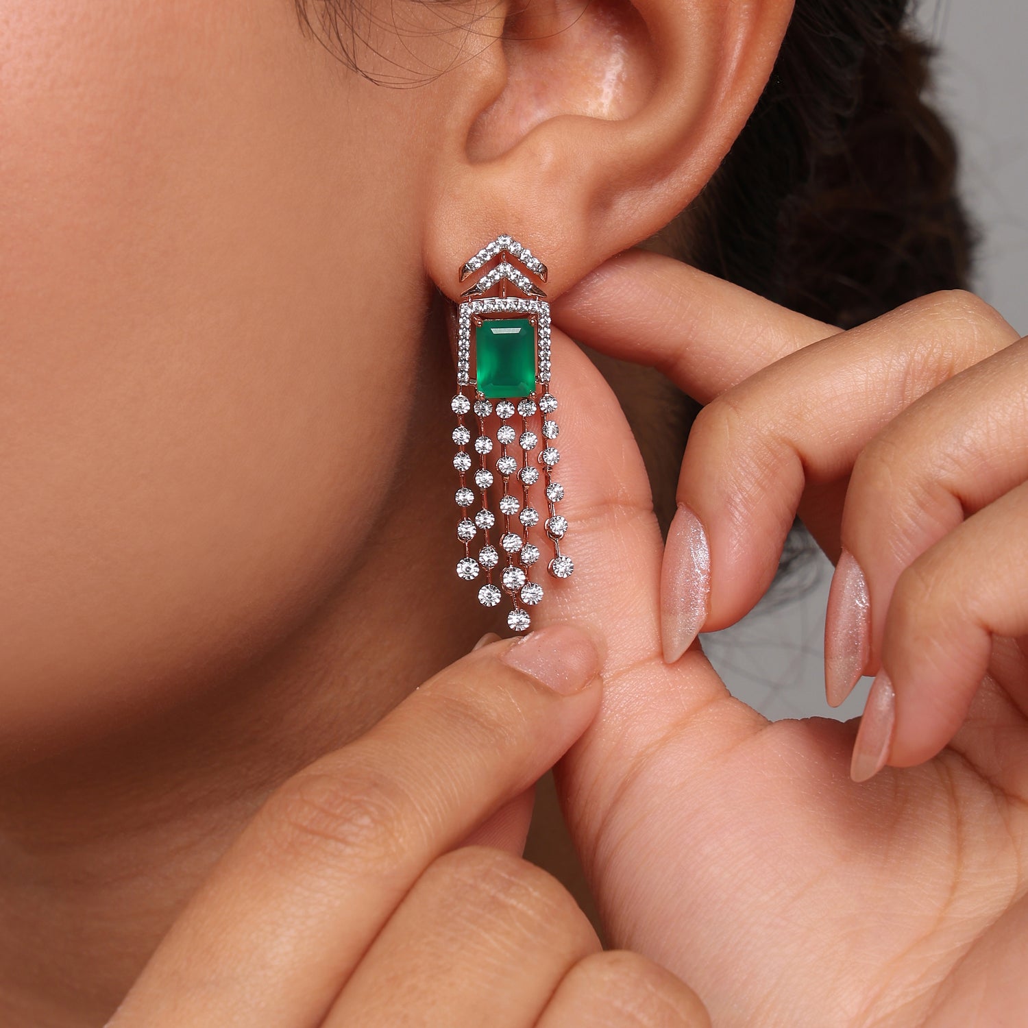 Art Deco Dangle Earrings with Layered Chain Detailing