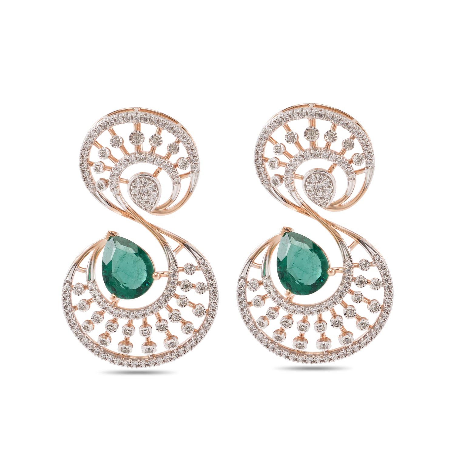 Spiral Drop Earrings with Dual Circular Motifs