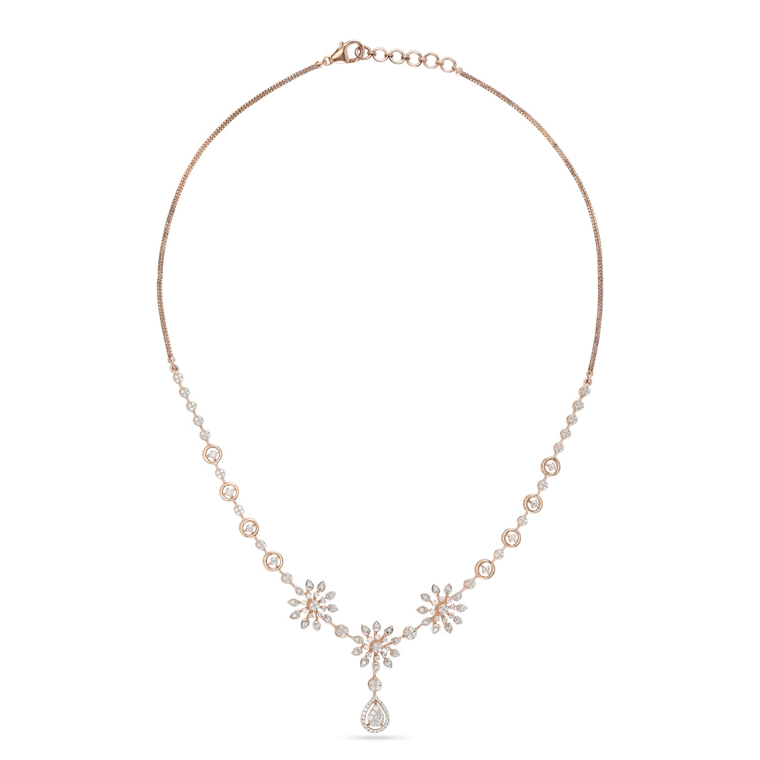 Floral Choker Necklace with Central Teardrop Pendant