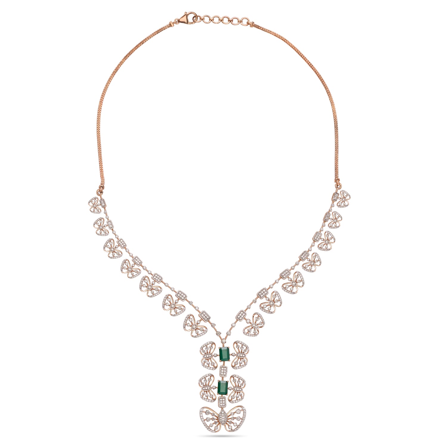 V-Shaped Necklace with Dual Floral Motifs and Layered Detailing