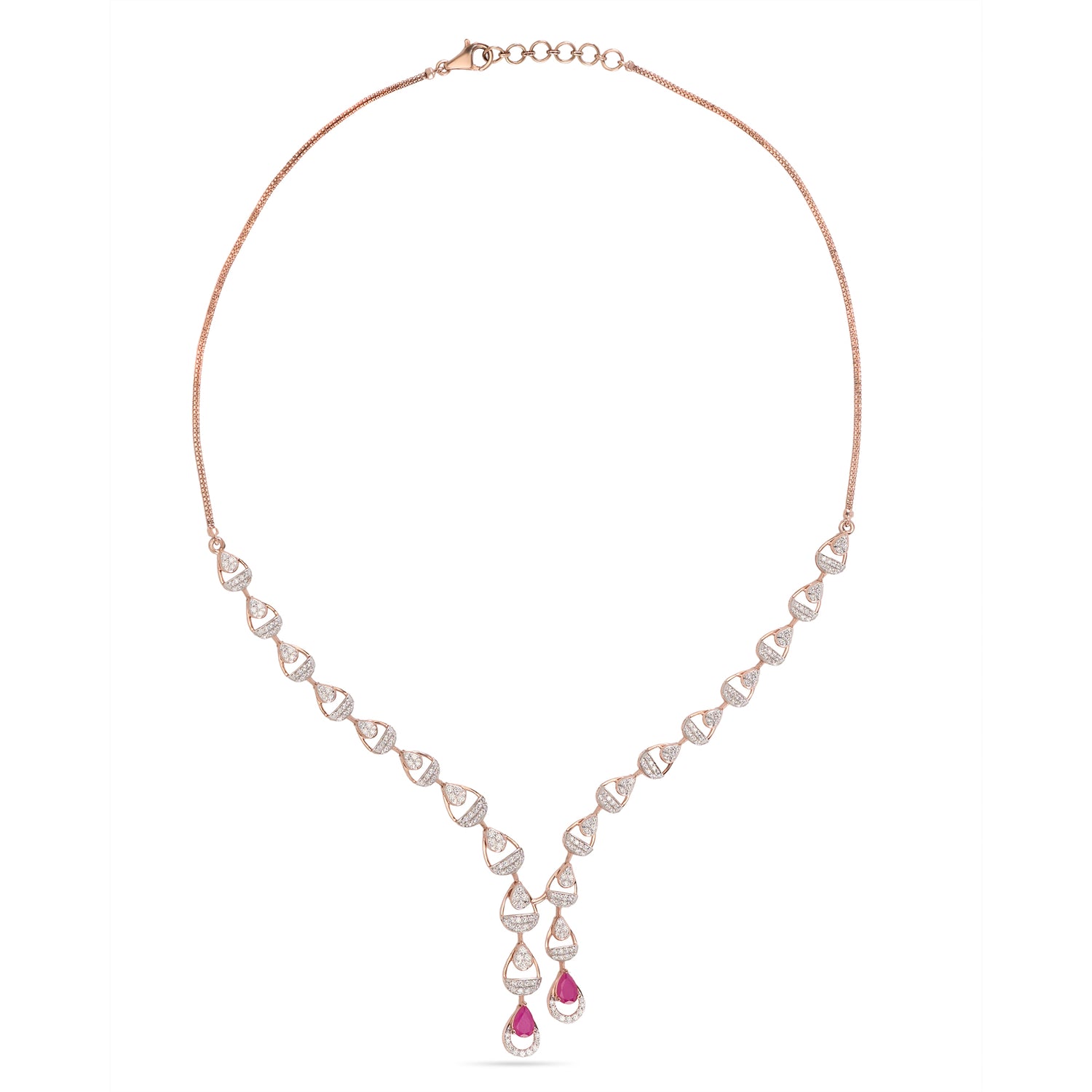 Linear V-Shaped Necklace with Dual Teardrop Accents