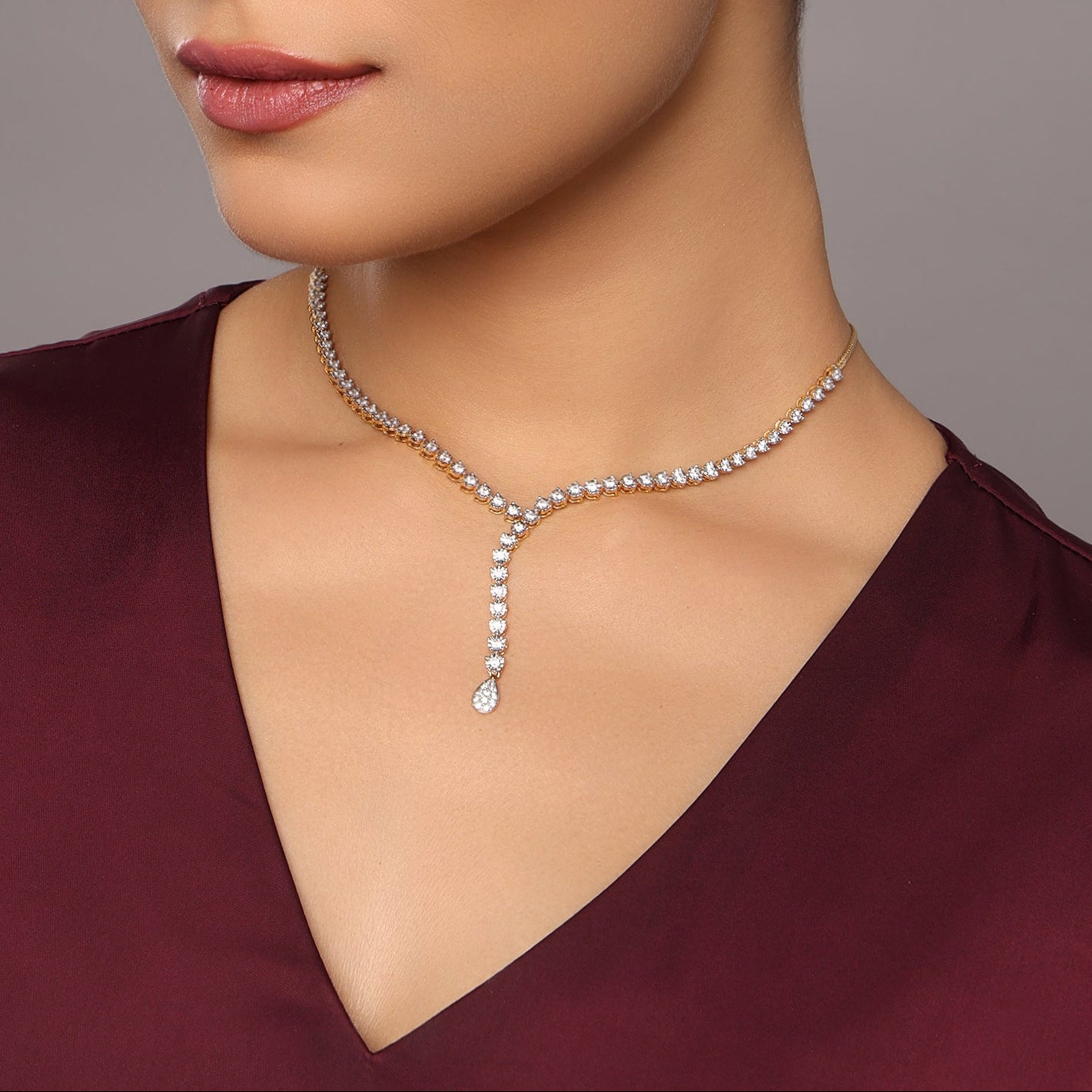 Elegant V-Shaped Necklace with Teardrop Pendant