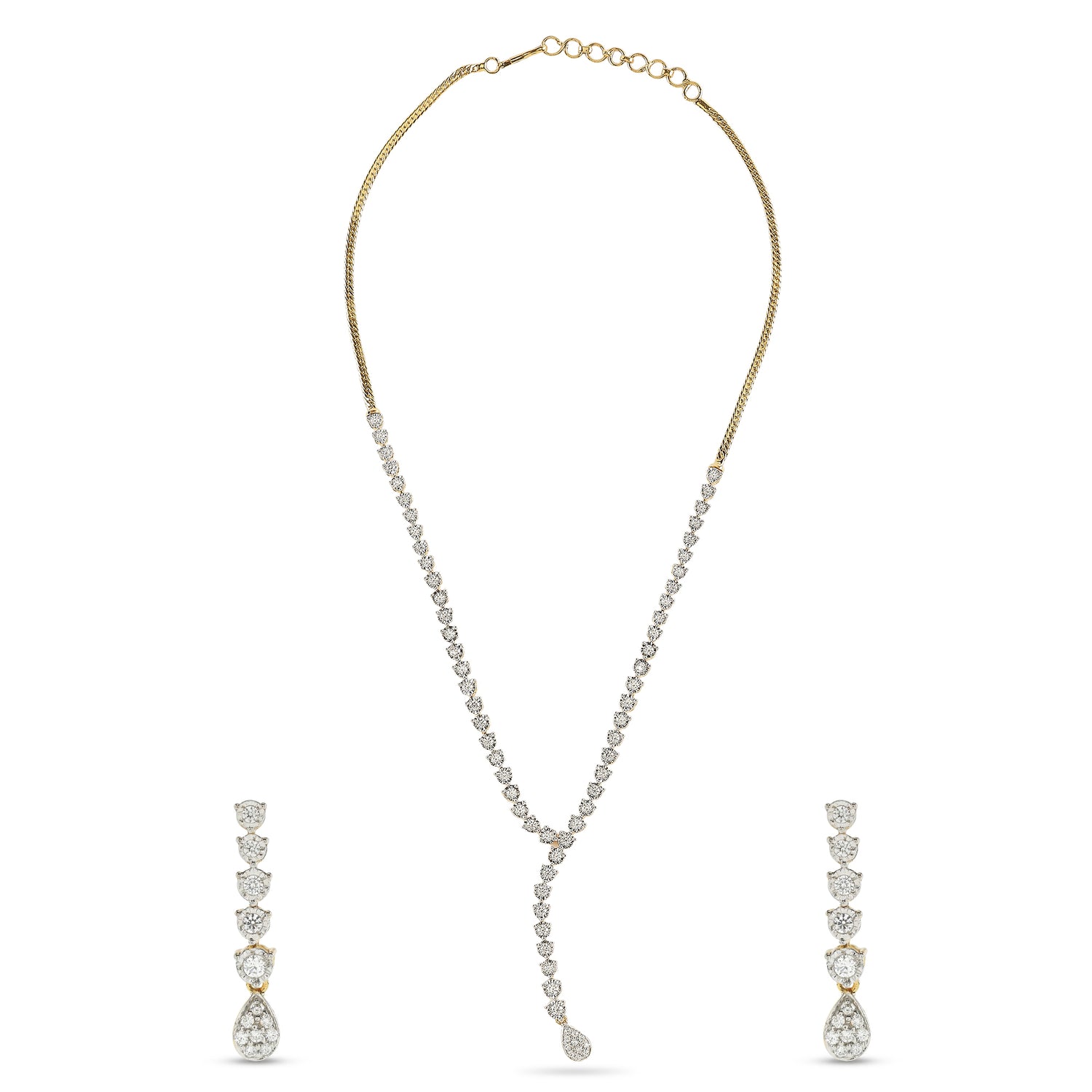 Exquisite Pear Drop Lariat Necklace And Matching Linear Statement Earrings