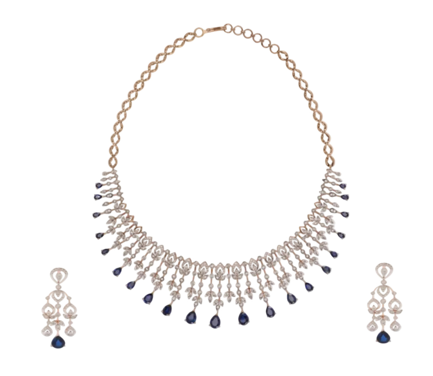 Moonlit Cascade Necklace And Chandelier Earrings Statement Set