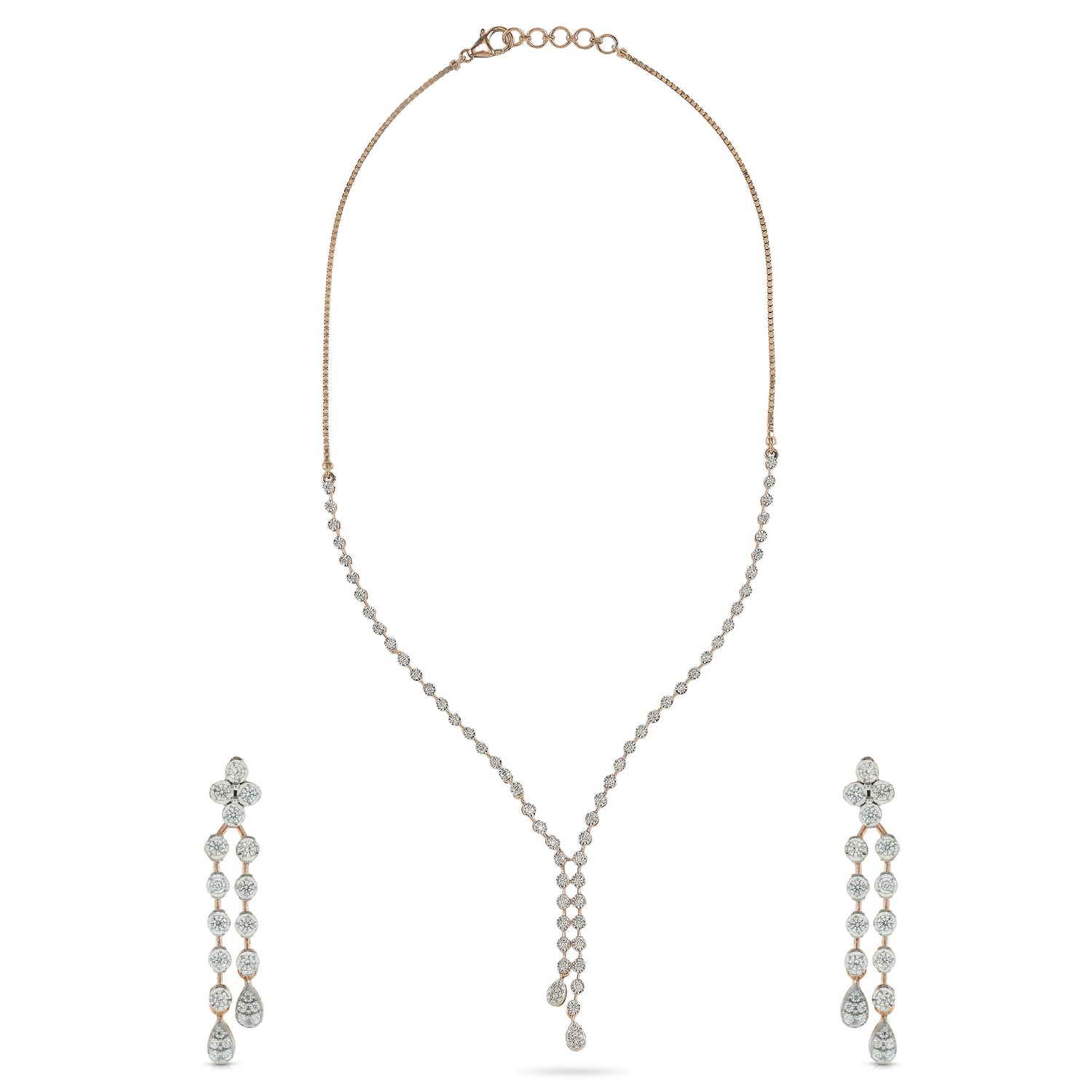 Ethereal Morning Dew Floral Droplet Necklace and Matching Earring Set