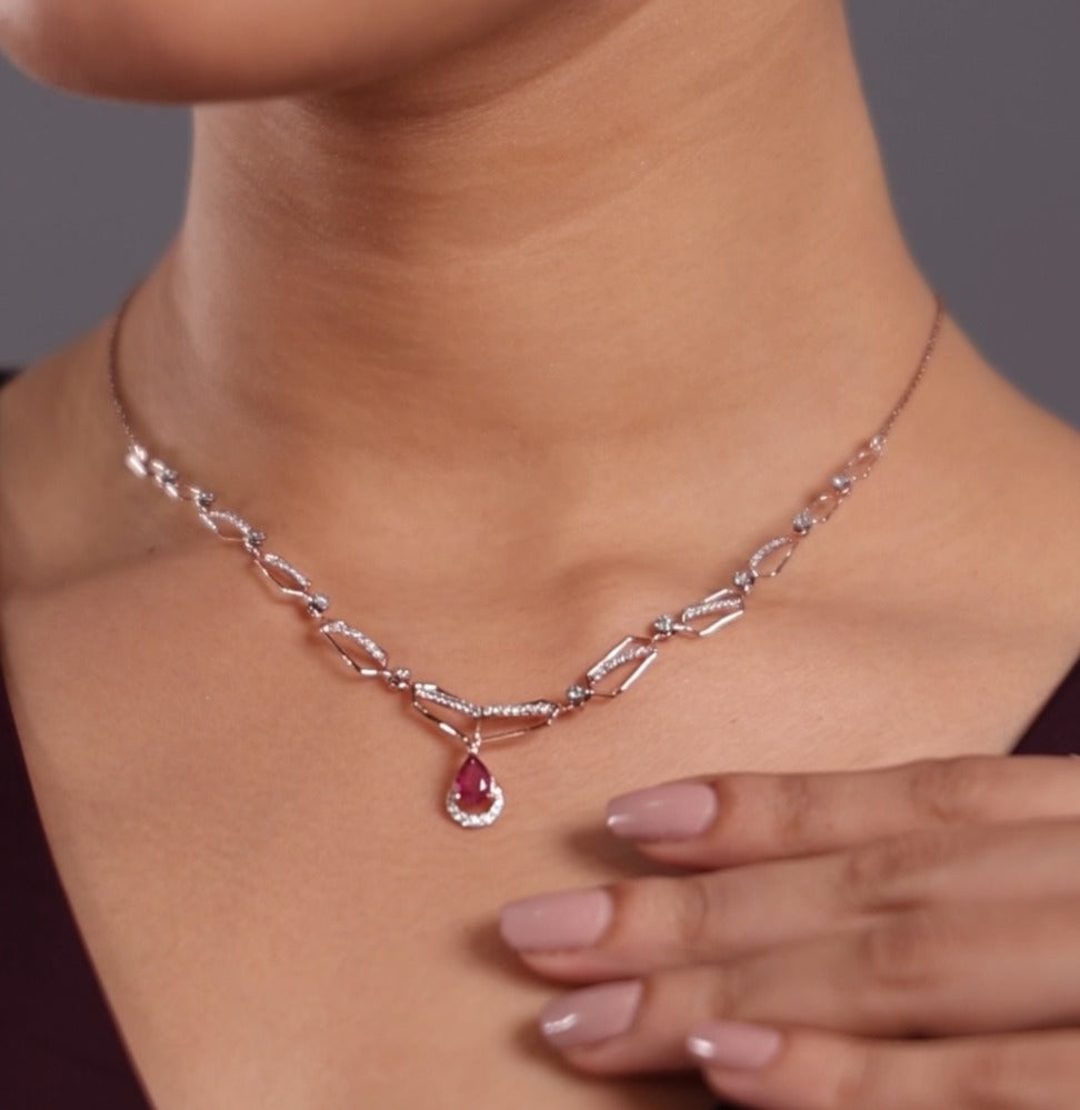 Geometric Necklace with Teardrop Pendant Accent