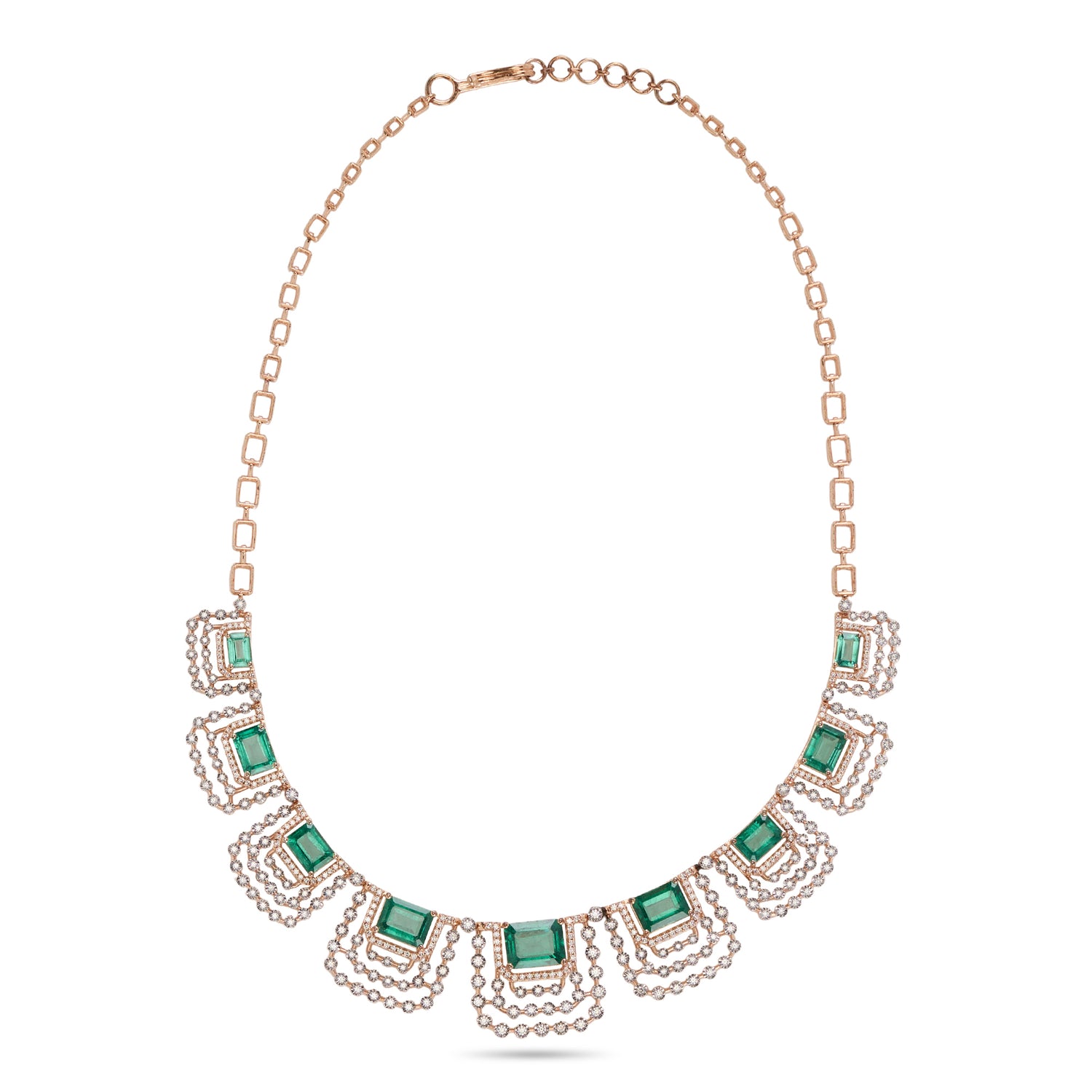 Geometric Collar Necklace with Layered Square Motifs