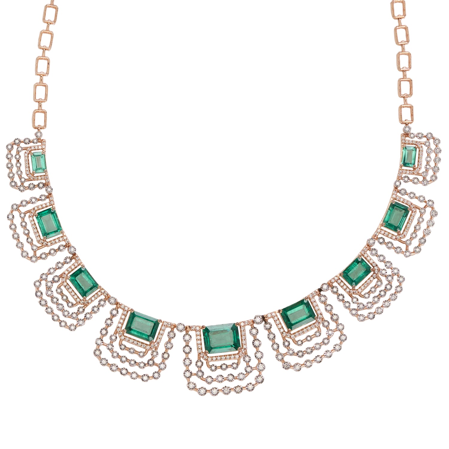 Geometric Collar Necklace with Layered Square Motifs