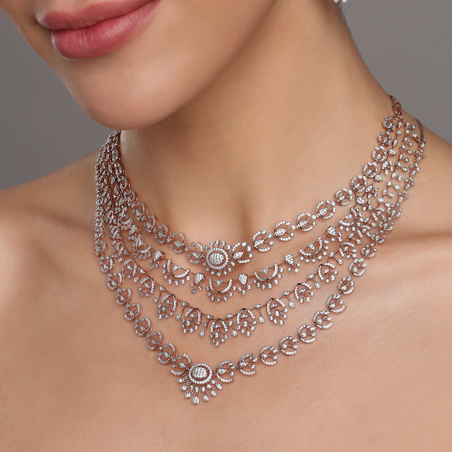 Layered Statement Necklace Set with Radiant Circular Motifs