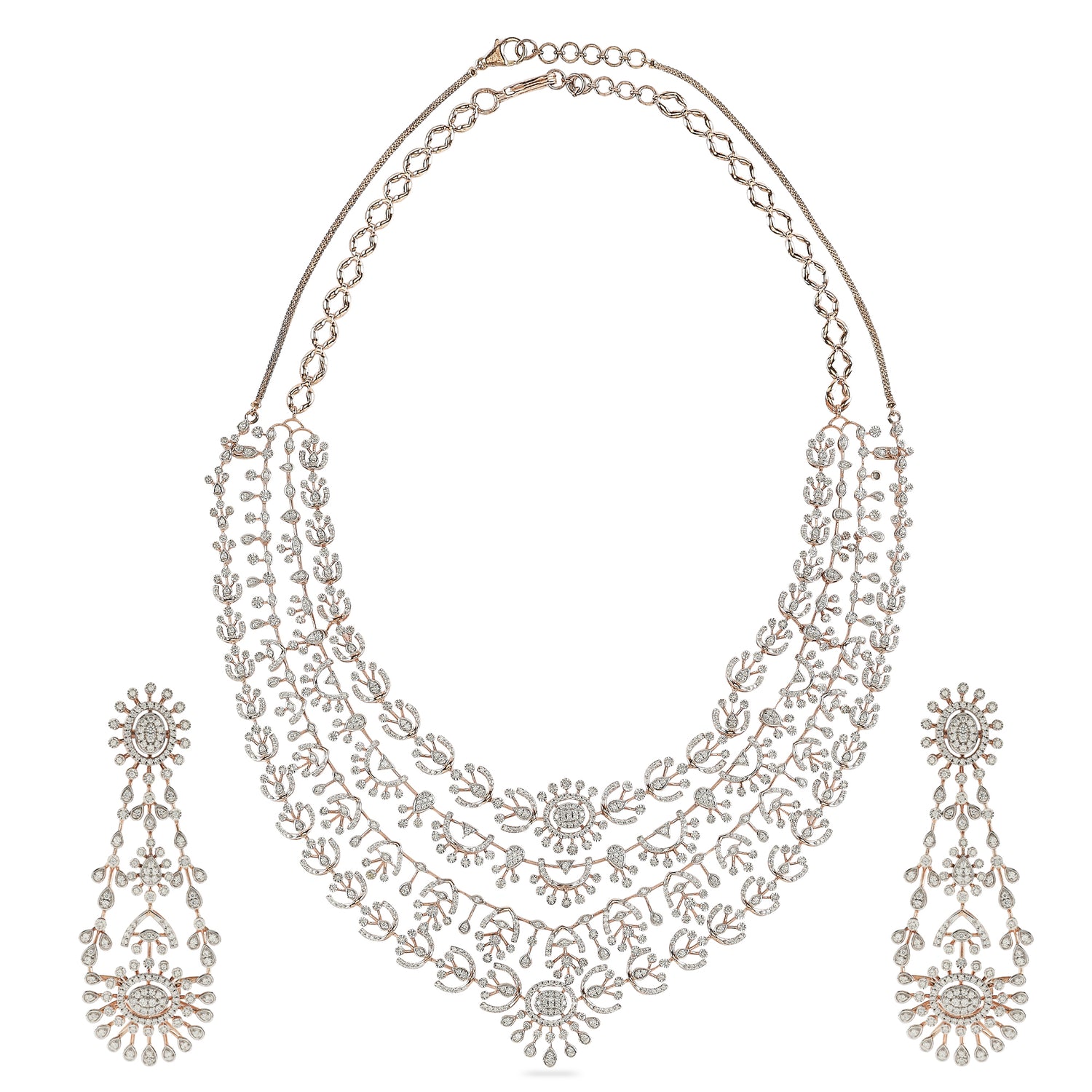 Eternal Moonlight Splendor Multi-Layered Grand Necklace and Chandelier Earring Set