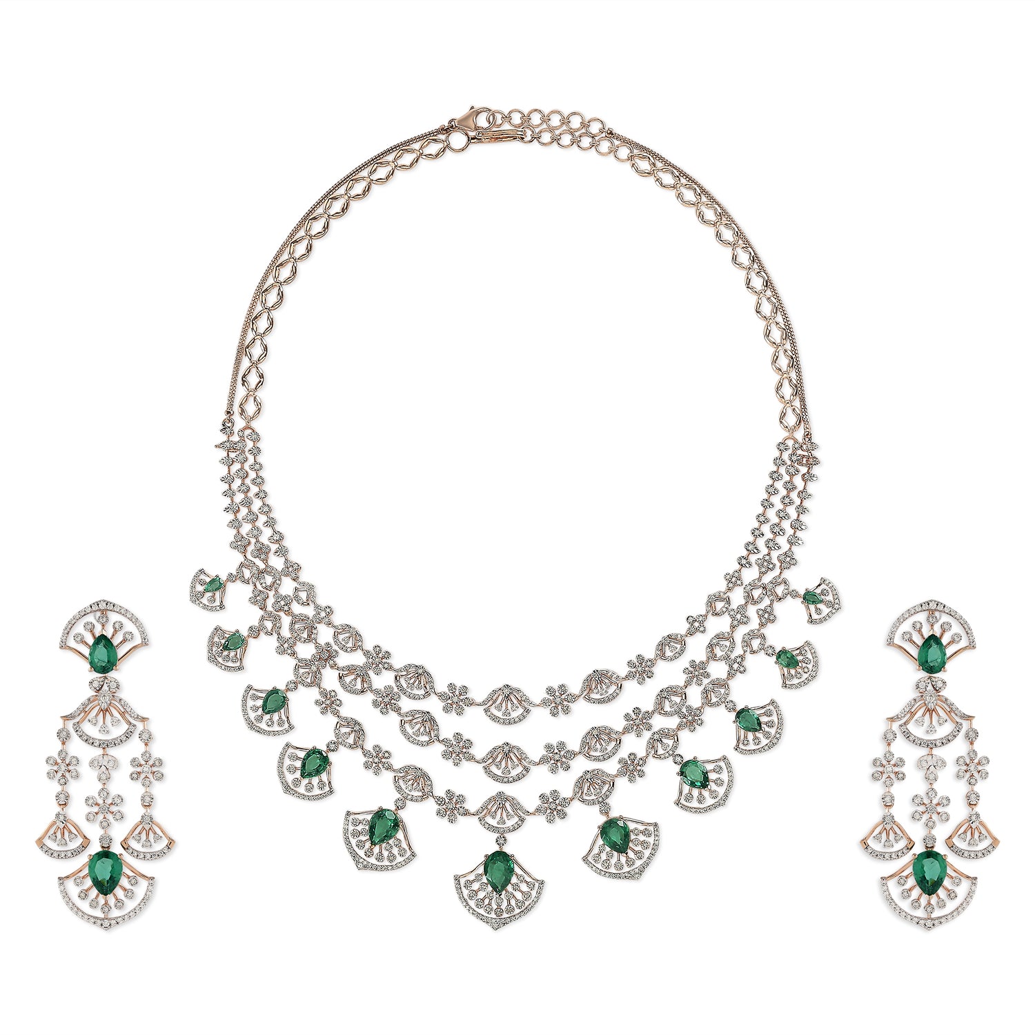 Exquisite Eternal Garden Tiered Statement Necklace and Filigree Dangle Earring Set