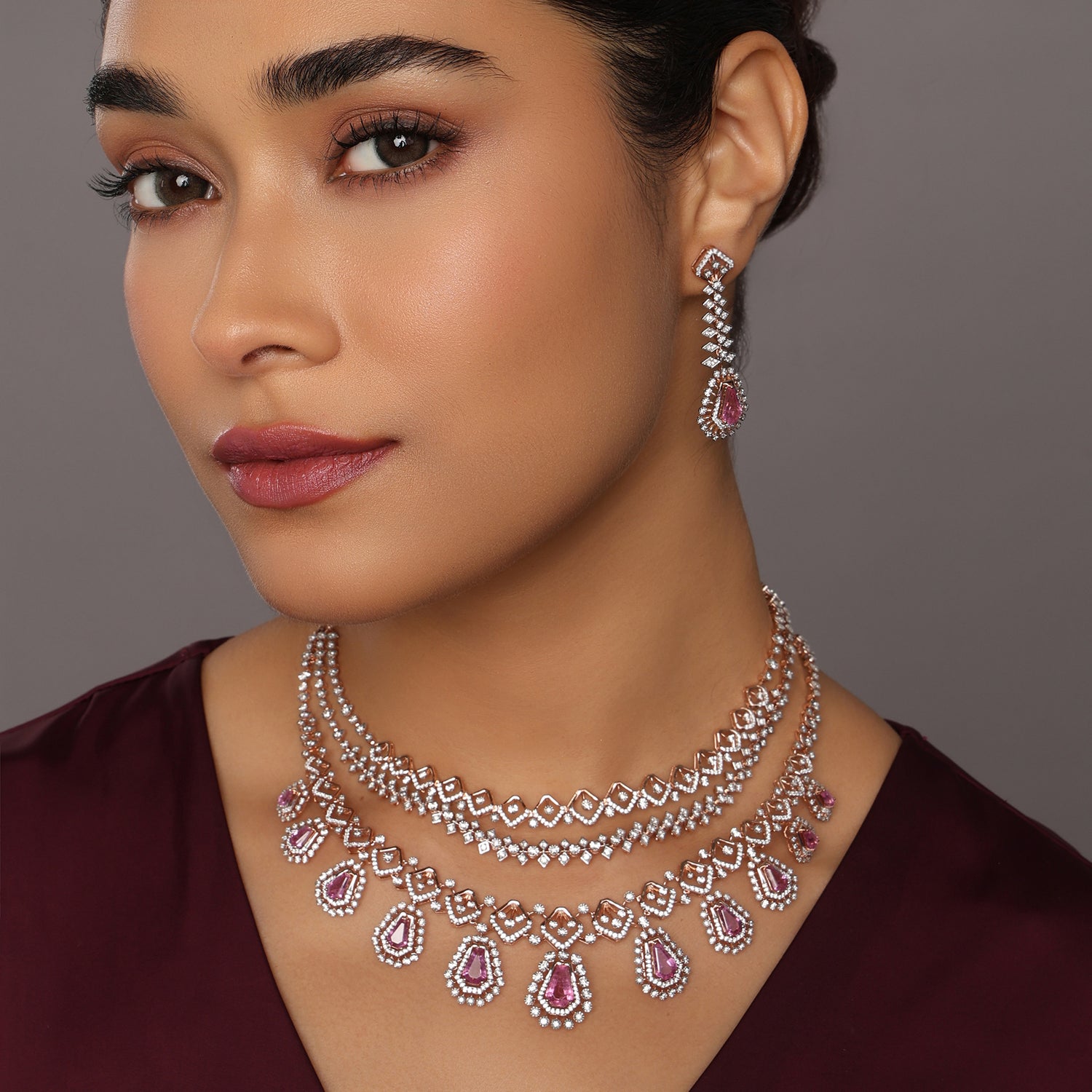 Regal Layered Geometric Drop Necklace and Earring Jewelry Set