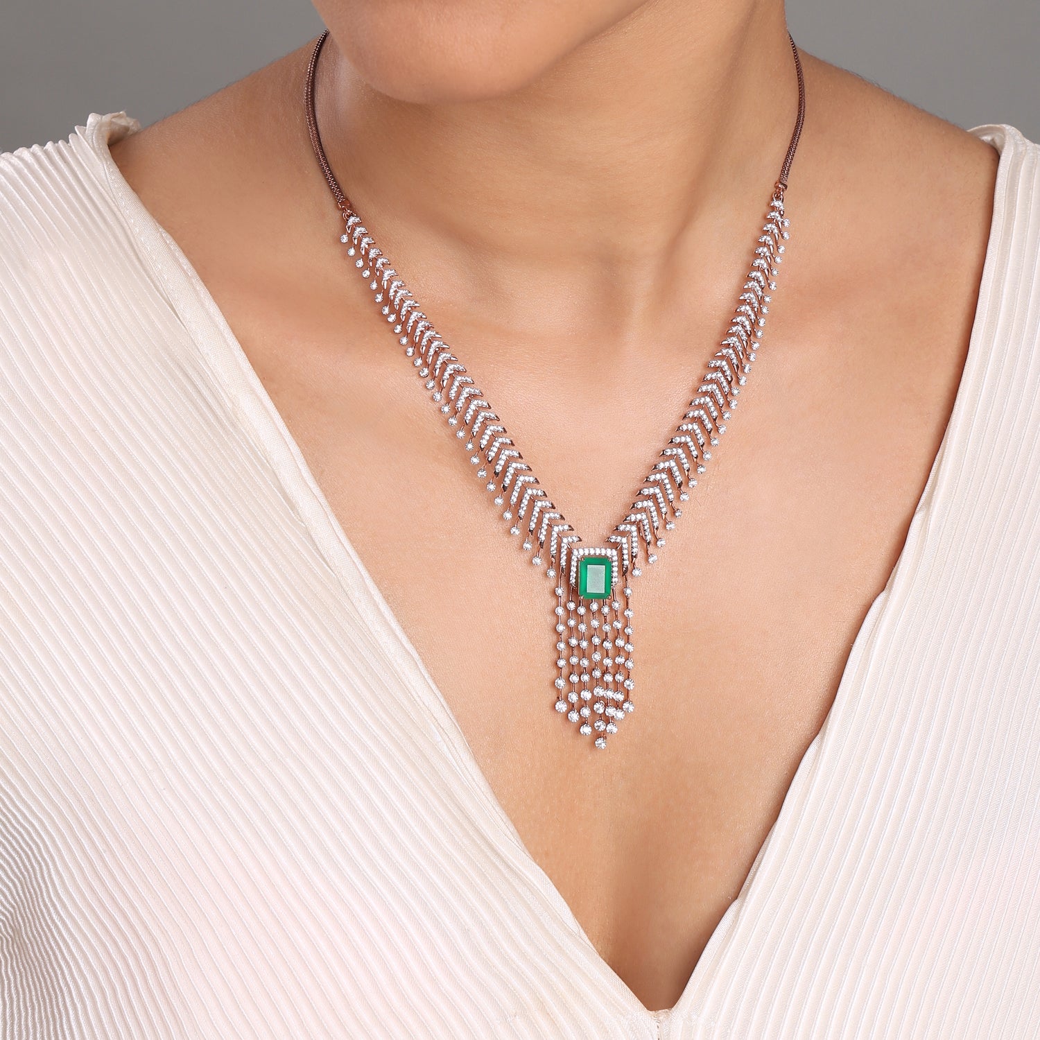 V-Shaped Statement Necklace with Central Accent Design