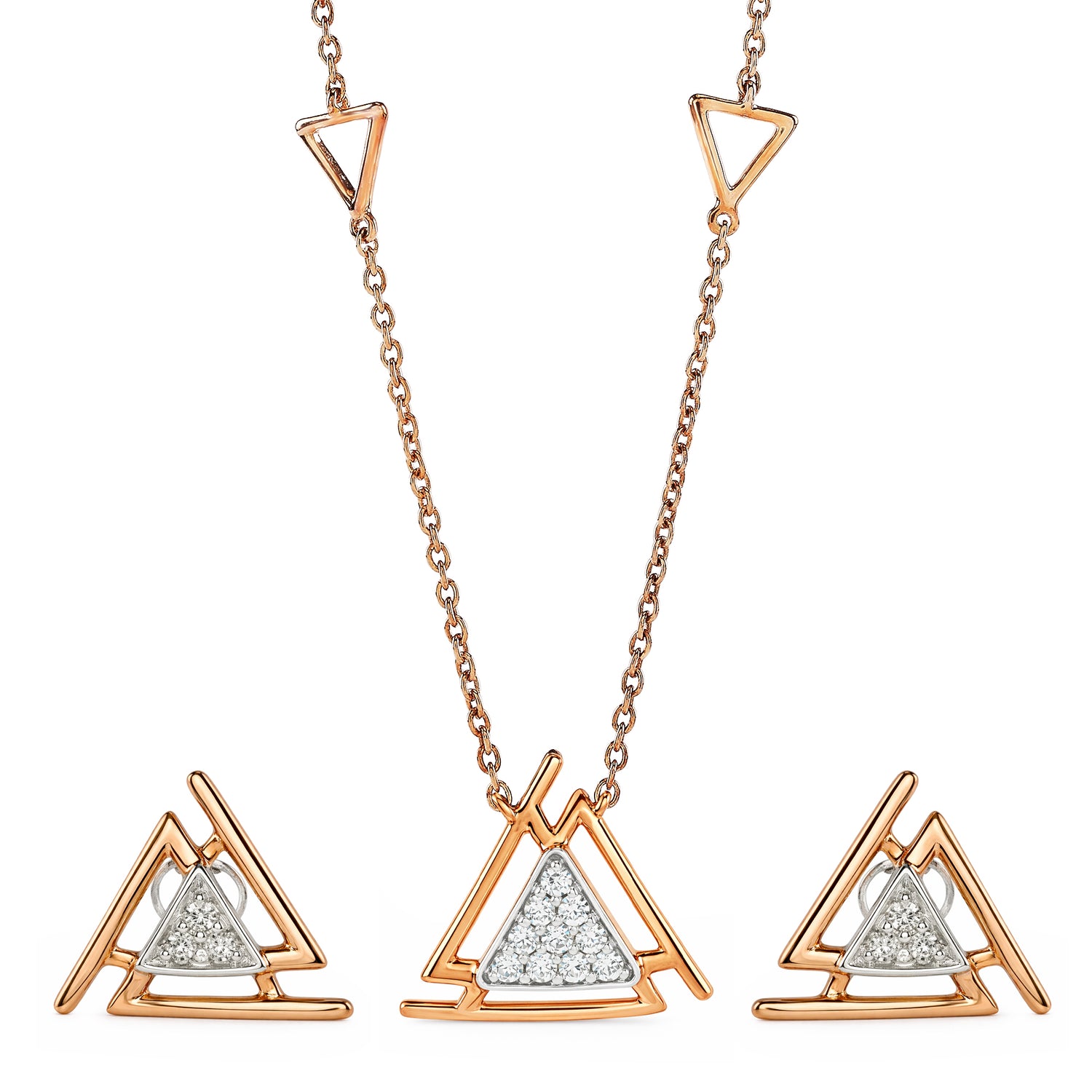 Modern Geometric Triangular Silhouette Pendant and Earring Jewelry Set