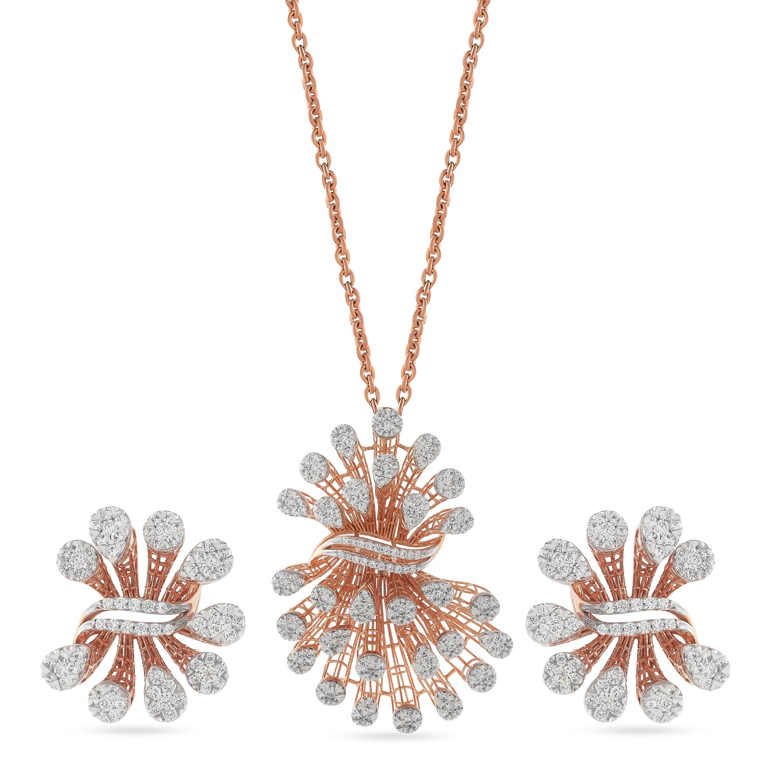 Exquisite Radiant Floral Burst Pendant And Matching Stud Earrings