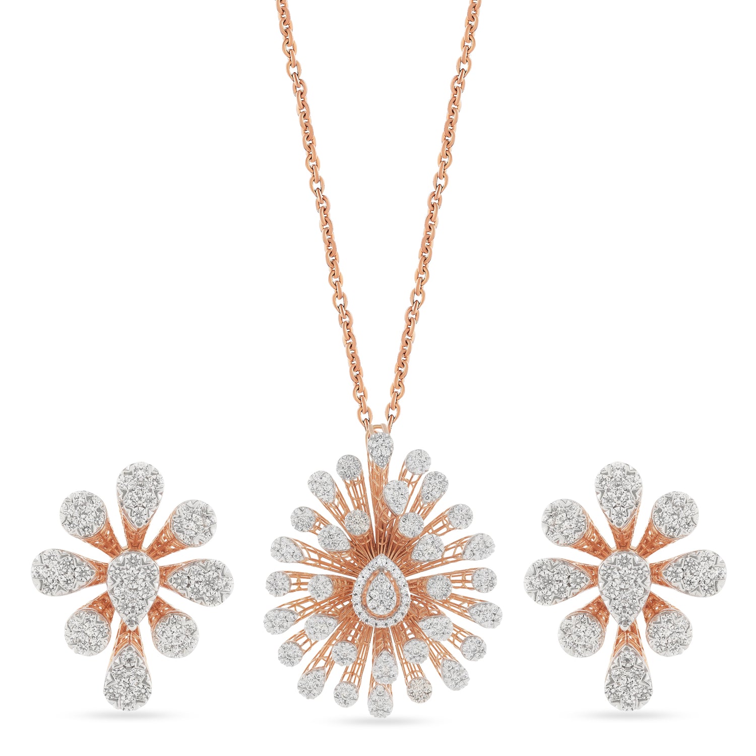 Elegant Radiant Floral Bloom Pendant and Stud Earrings Jewelry Set