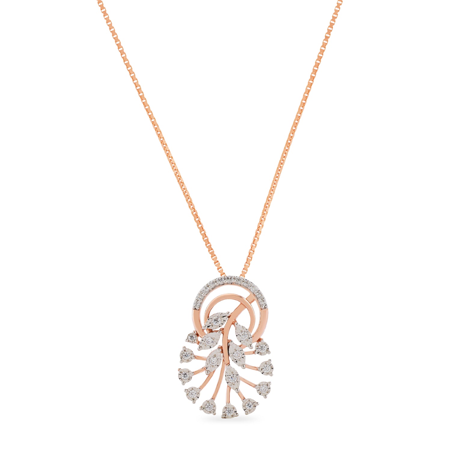 Radiant Leaf Cascade Pendant with Circular Accent