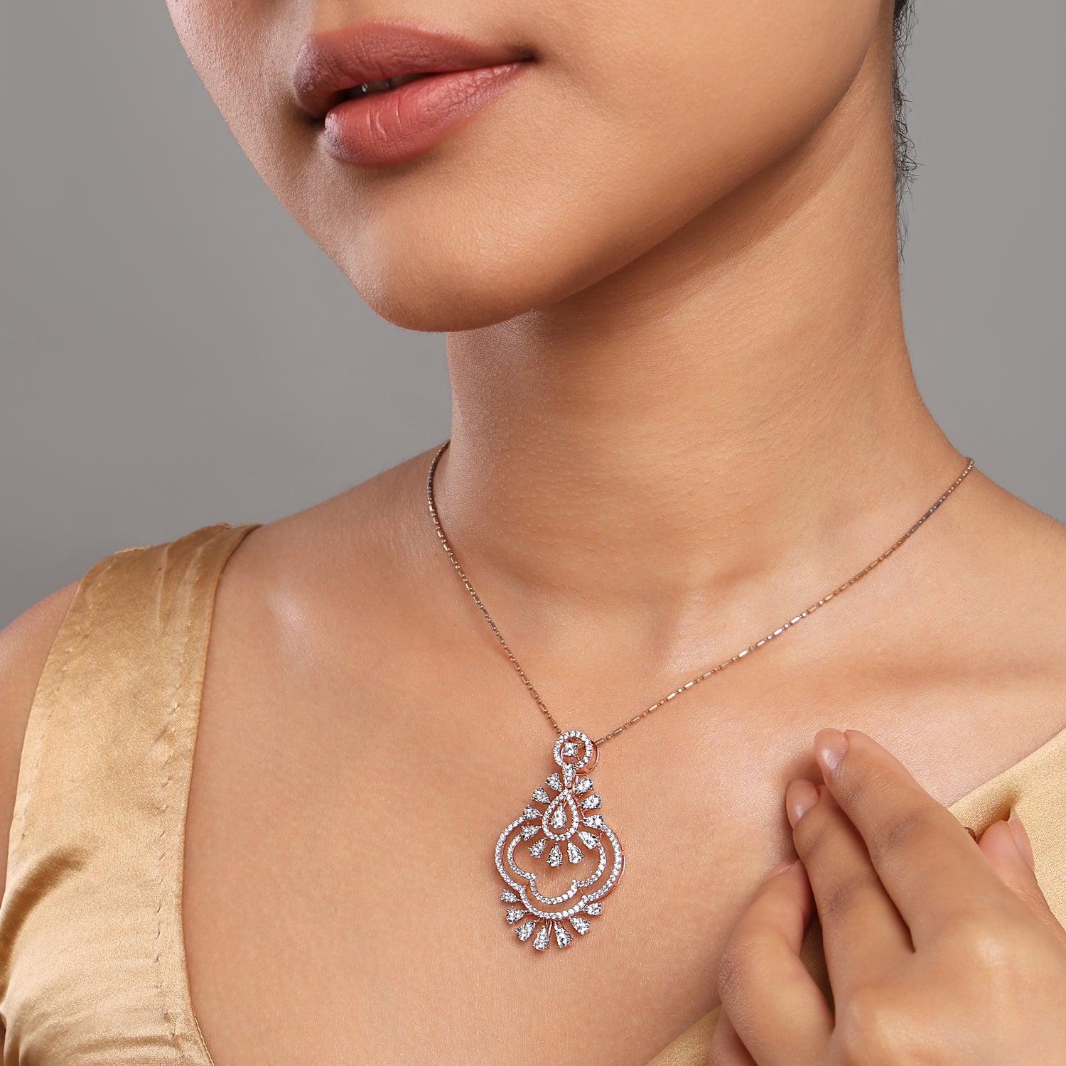 Luxurious Geometric Floral Pendant with Diamond Detailing