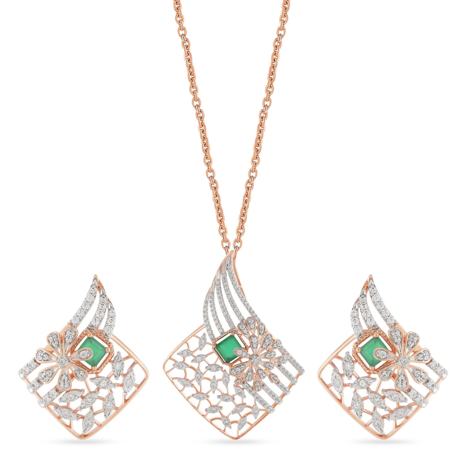 Exquisite Floral Lattice Filigree Pendant and Matching Stud Earrings Set