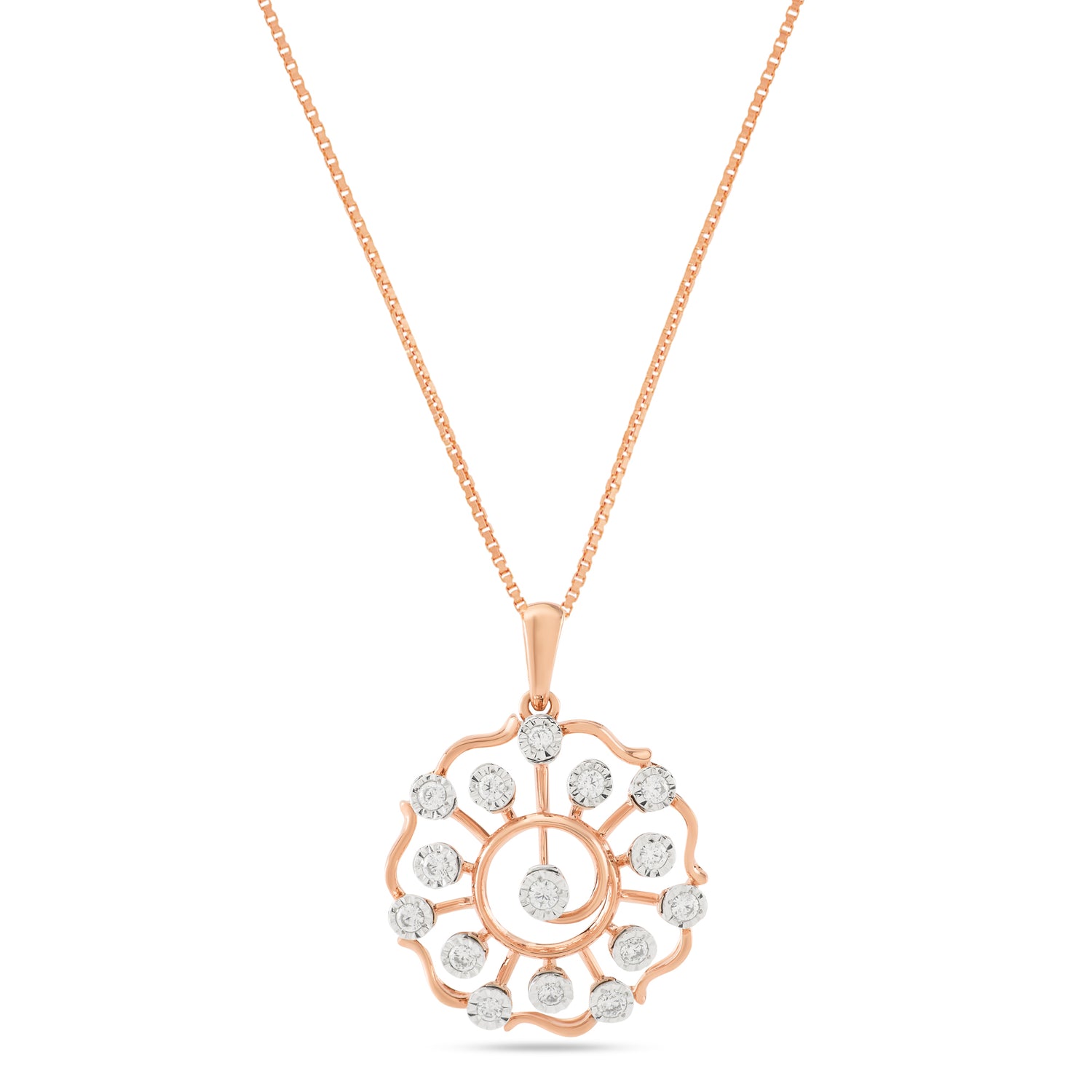 Radiant Spiral Halo Pendant with Circular Detailing