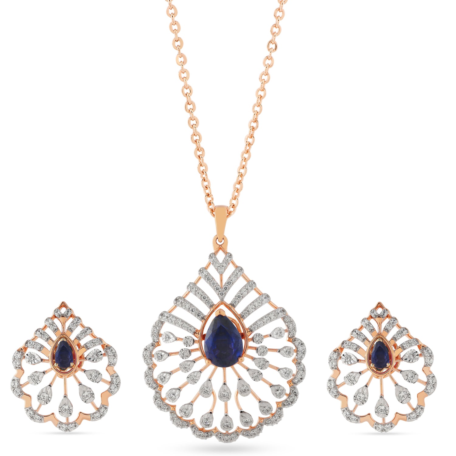 Regal Teardrop Halo Filigree Pendant and Elegant Matching Earring Set