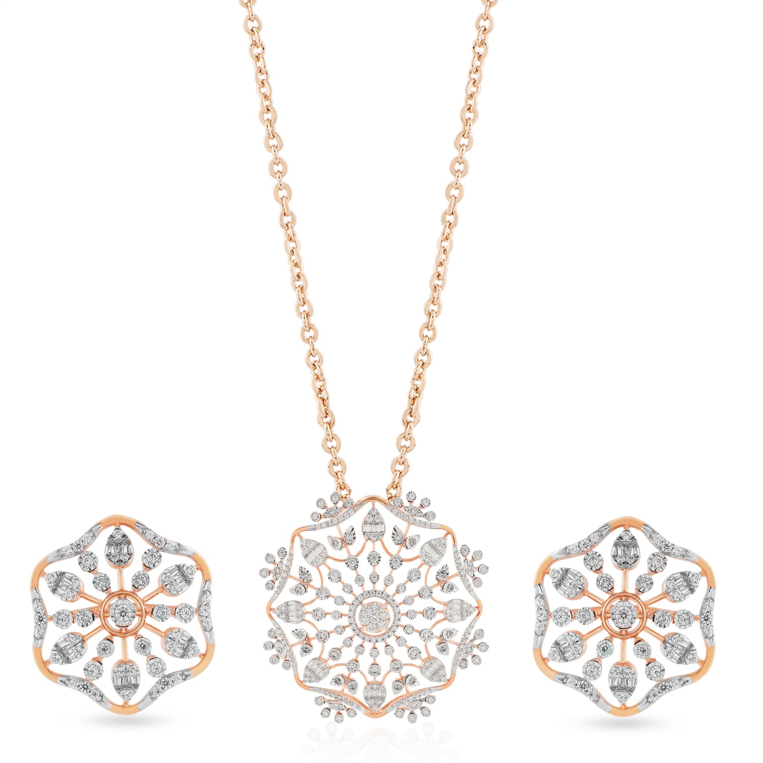 Exquisite Floral Blossom Pendant And Stud Earring Completer Jewelry Set