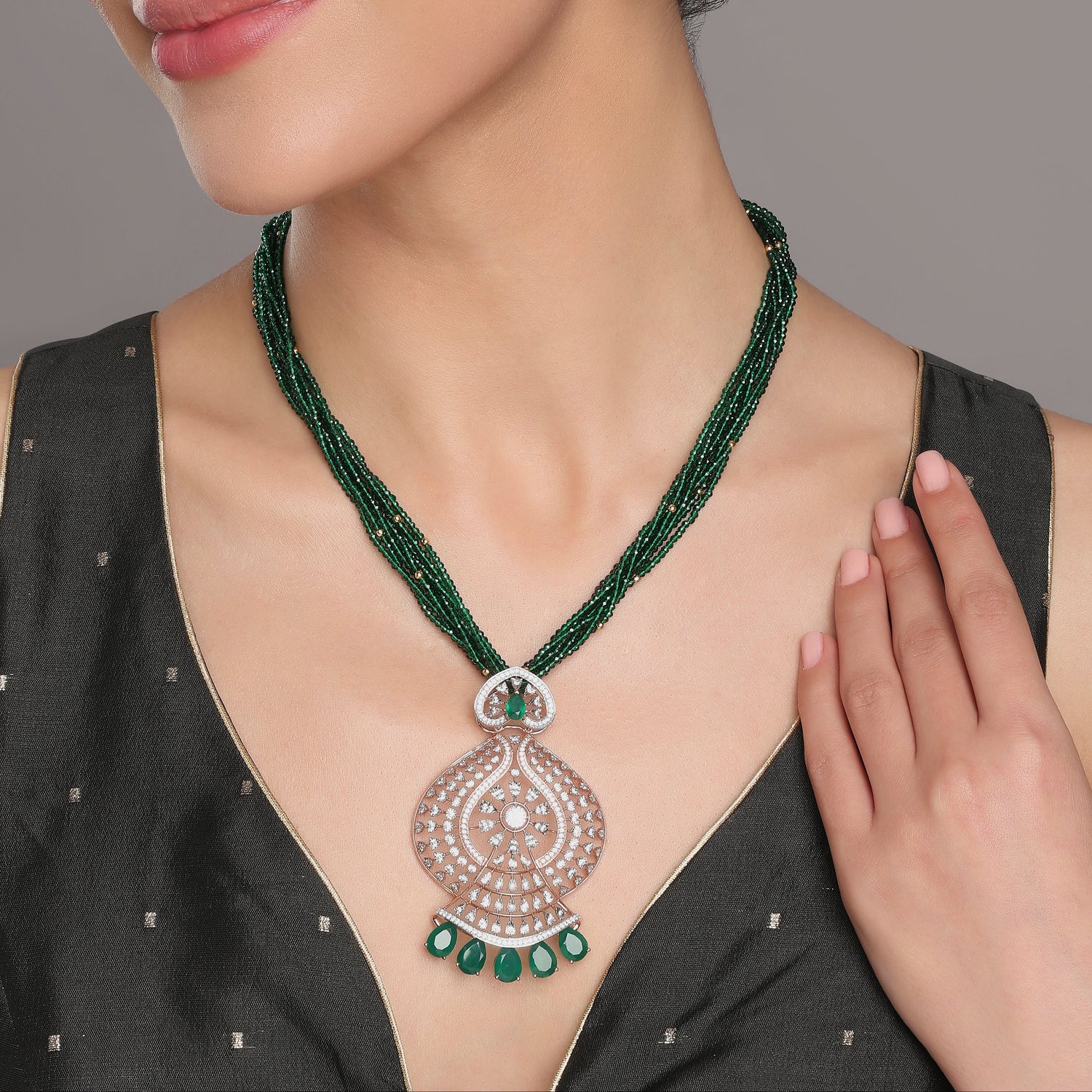 Royal Teardrop Radiance Pendant with Intricate Layered Design