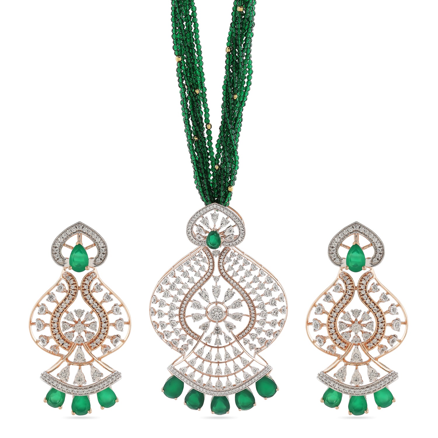 Elegant Floral Filigree Pendant and Drop Earring Set for Women