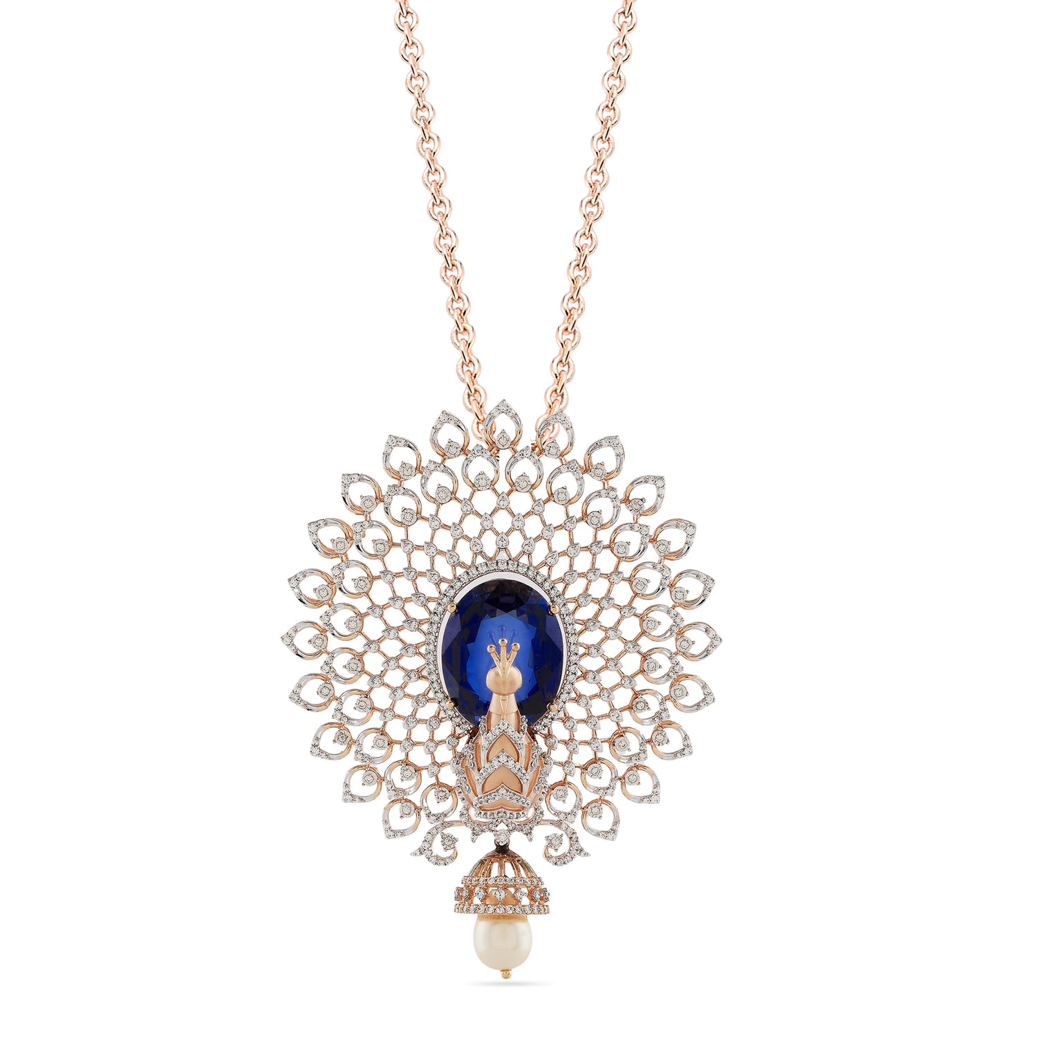 Regal Peacock-Inspired Pendant with Intricate Filigree and Graceful Drop