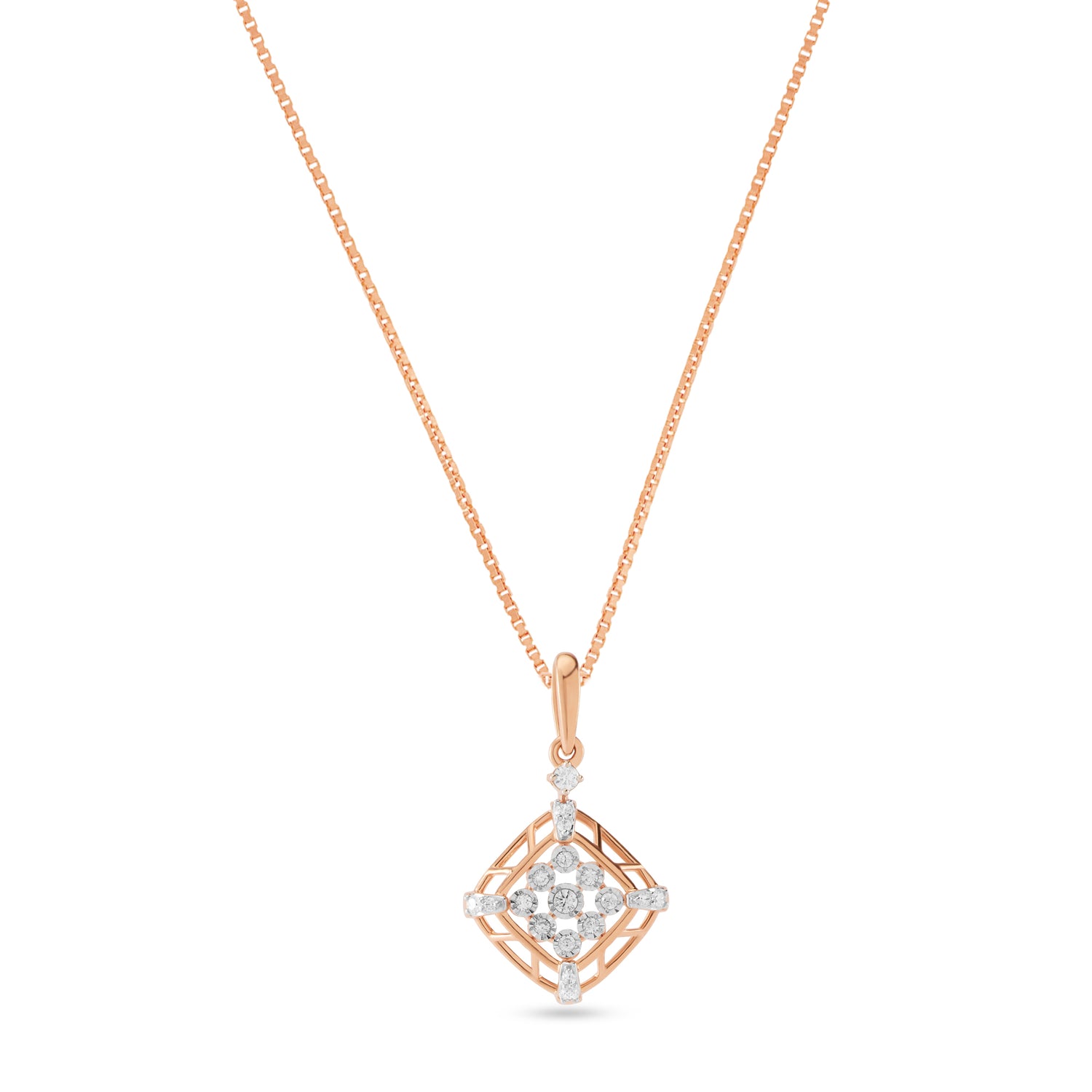 Geometric Lattice Pendant with Shimmering Stone Accents