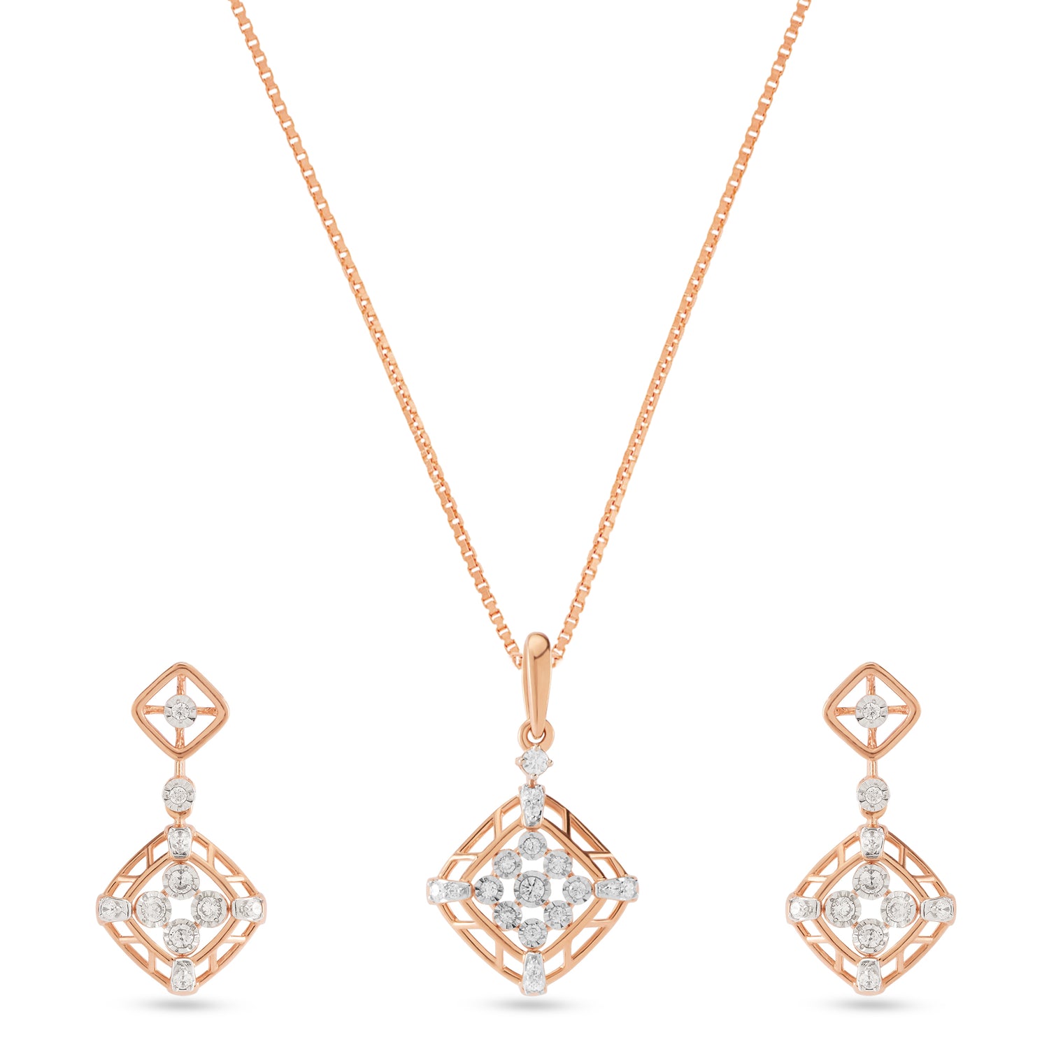 Refined Geometric Drop Pendant and Earring Set with Modern Elegance