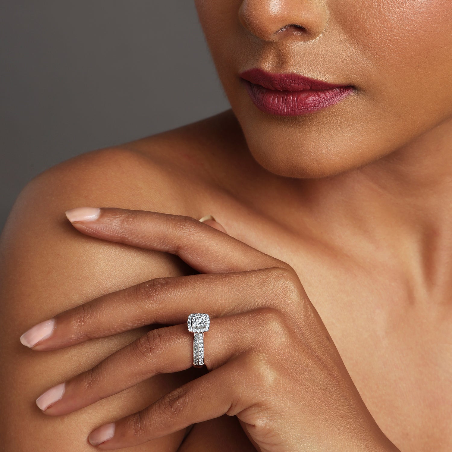 Cushion Halo Cluster Ring With Double Band Design