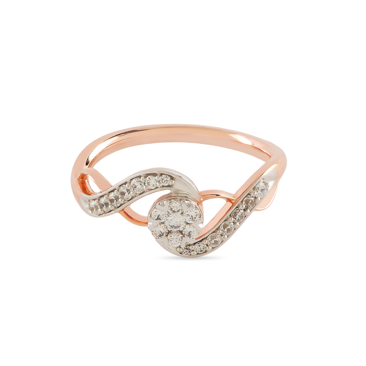 Elegant Wave-Inspired Ring with Sparkling Circular Centerpiece