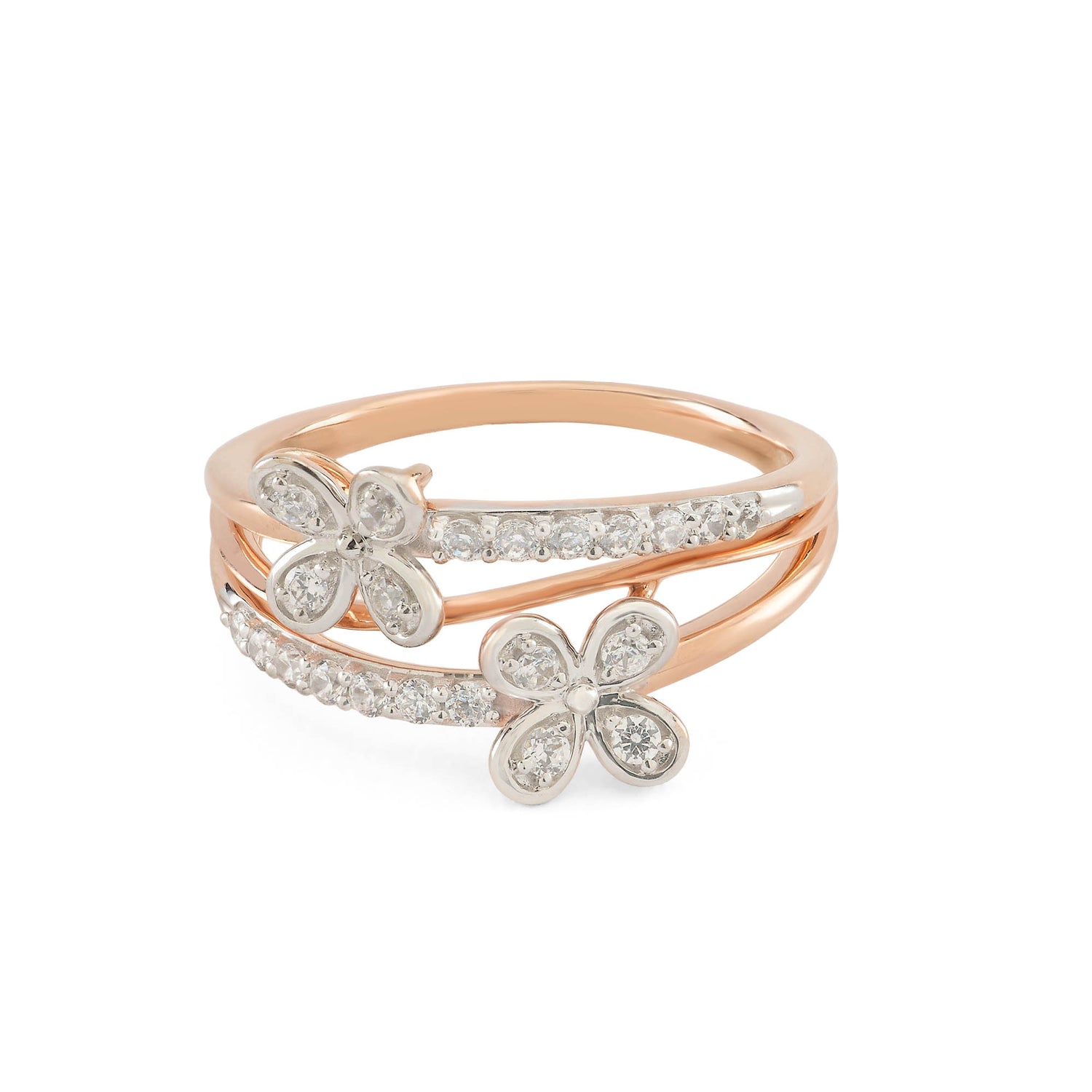 Floral Accent Dual Band Ring With Modern Elegance