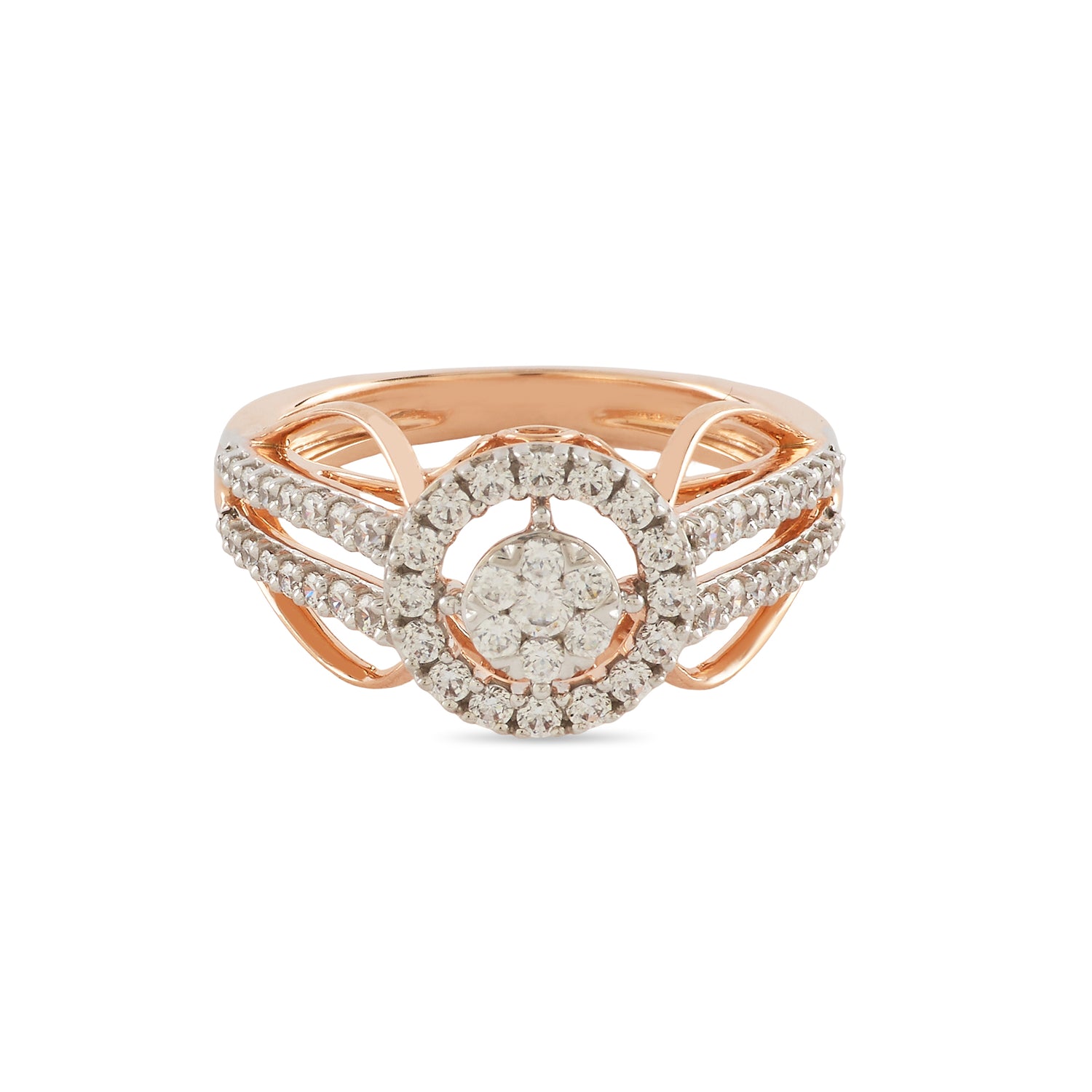 Regal Halo Cluster Ring with Split Shank and Radiant Sparkle