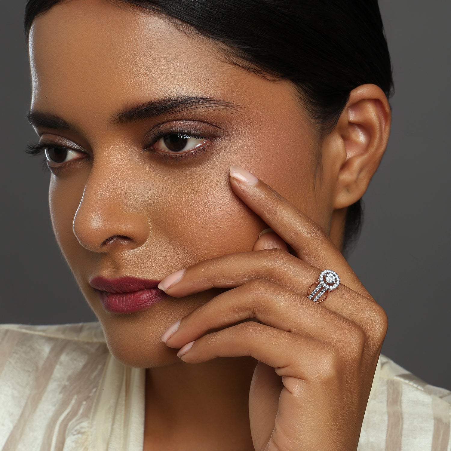 Regal Halo Cluster Ring with Split Shank and Radiant Sparkle