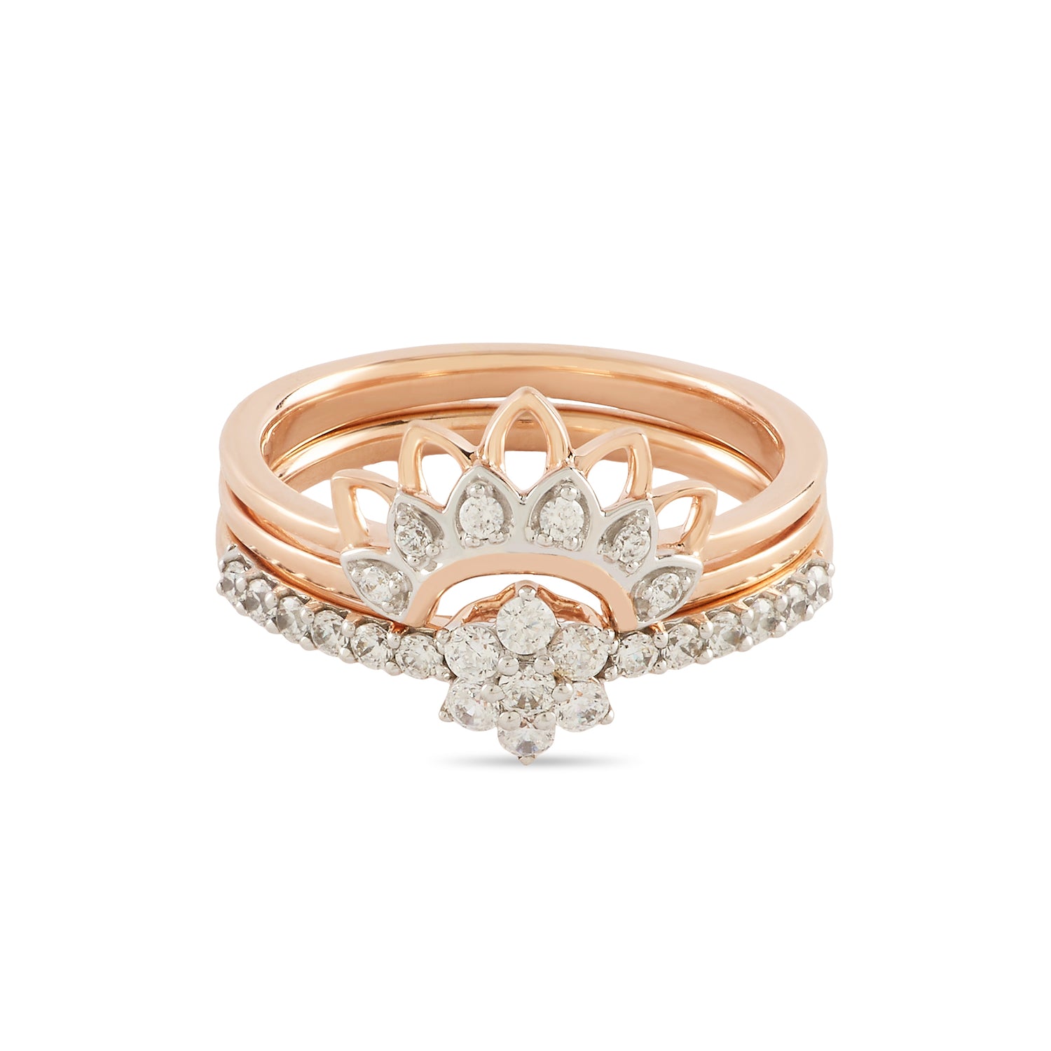 Elegant Layered Crown Ring Set with Sparkling Stone Embellishments