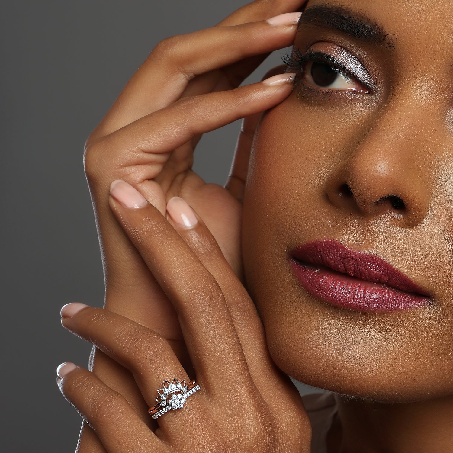 Elegant Layered Crown Ring Set with Sparkling Stone Embellishments