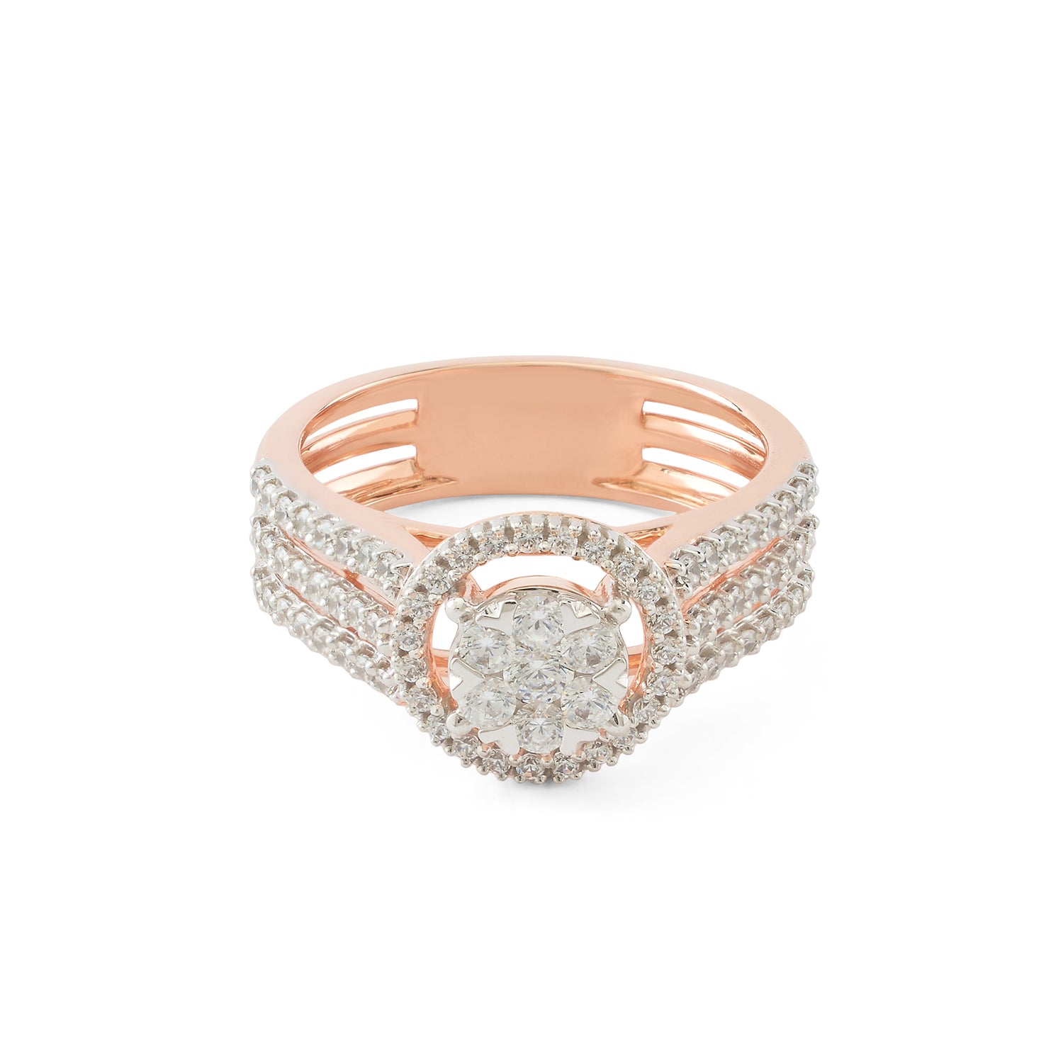 Regal Halo Designer Ring With Dual Band Detailing
