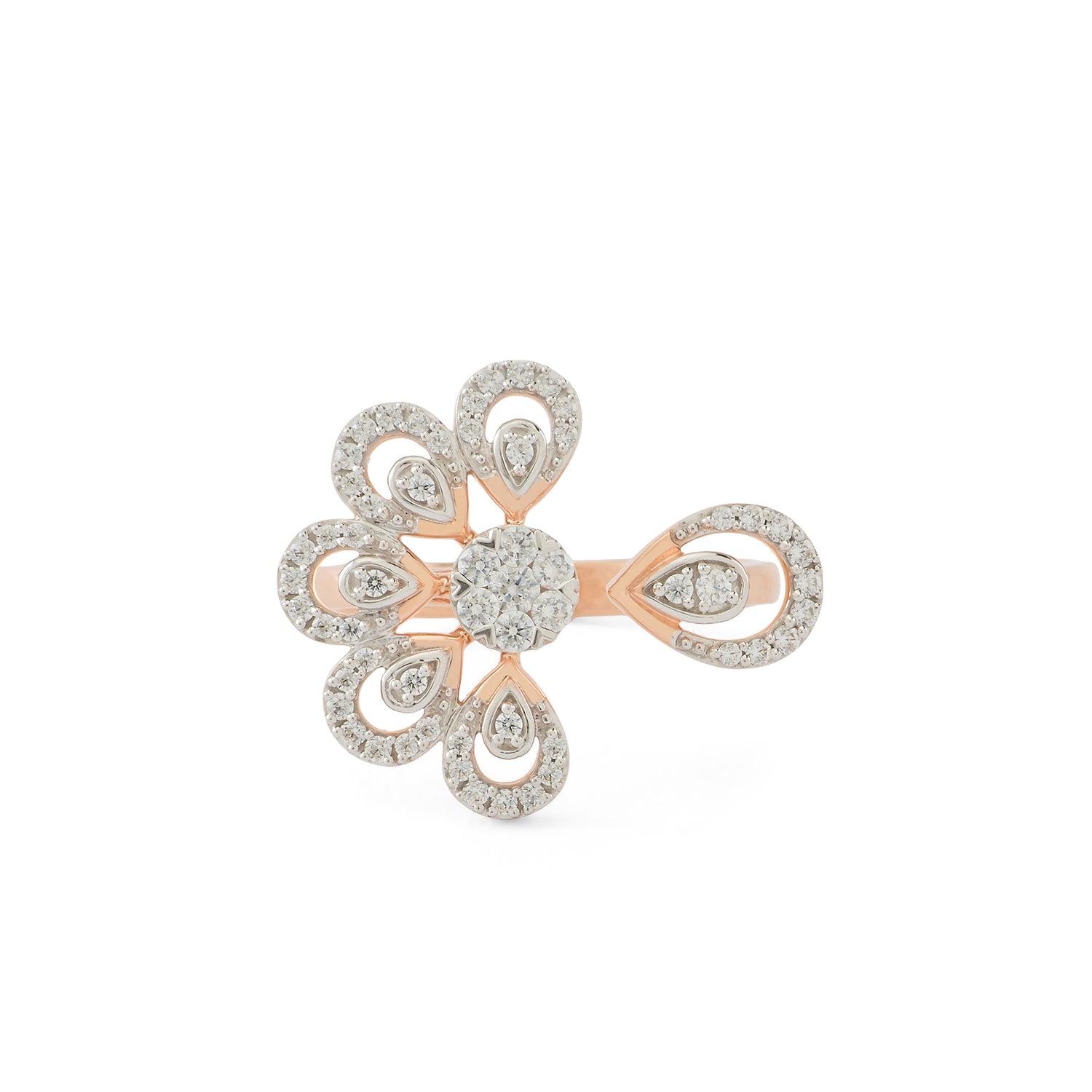 Adjustable Floral Bypass Ring With Elegant Detailing