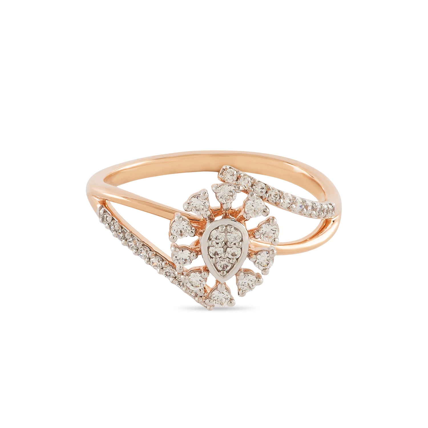 Sparkling Spiral Floral Ring with Radiant Petal Cluster Design