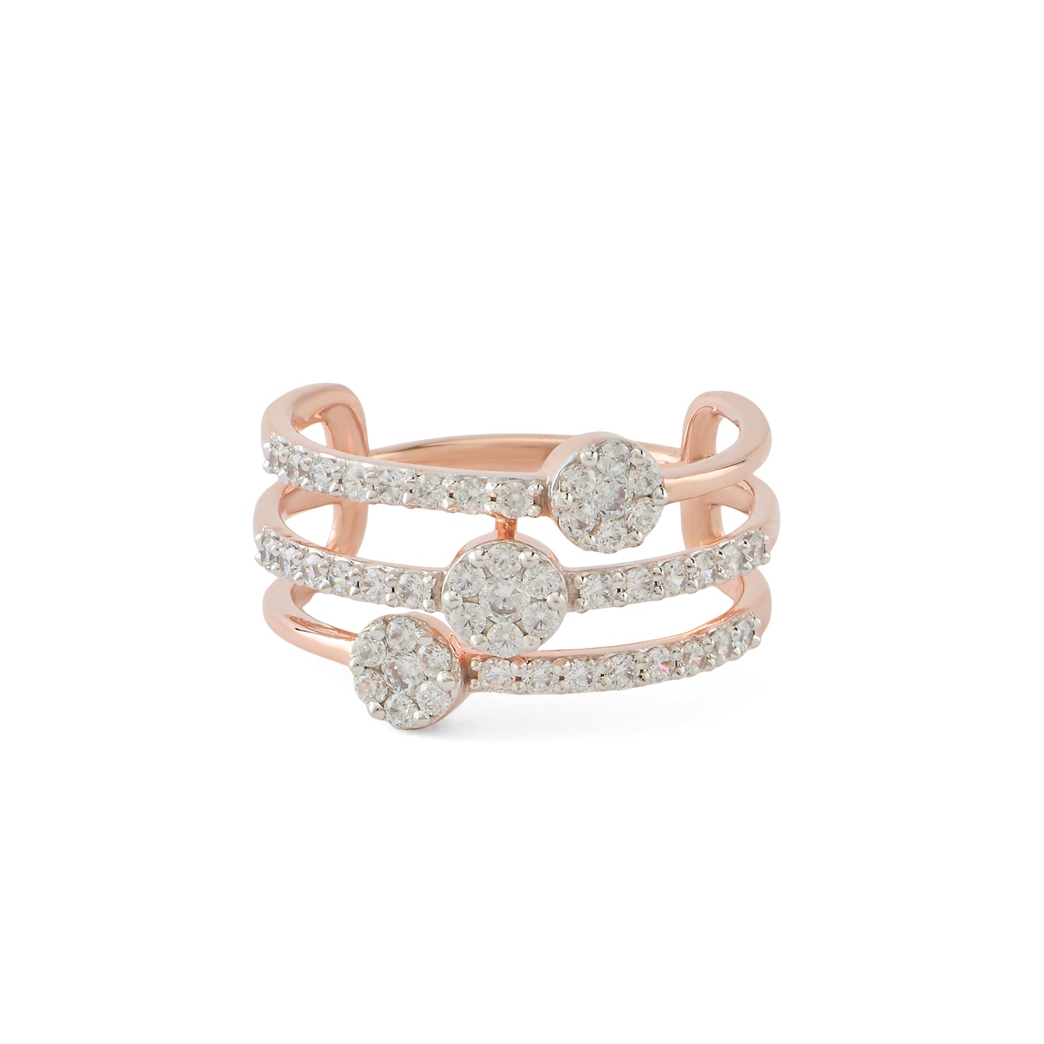 Dual Band Floral Ring With Open Crossover Design