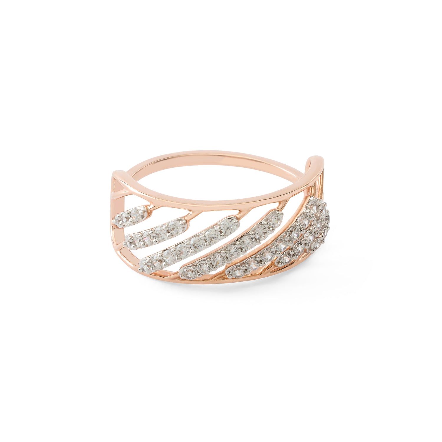 Contemporary Open Leaf Ring with Twisted Row Stone Detailing