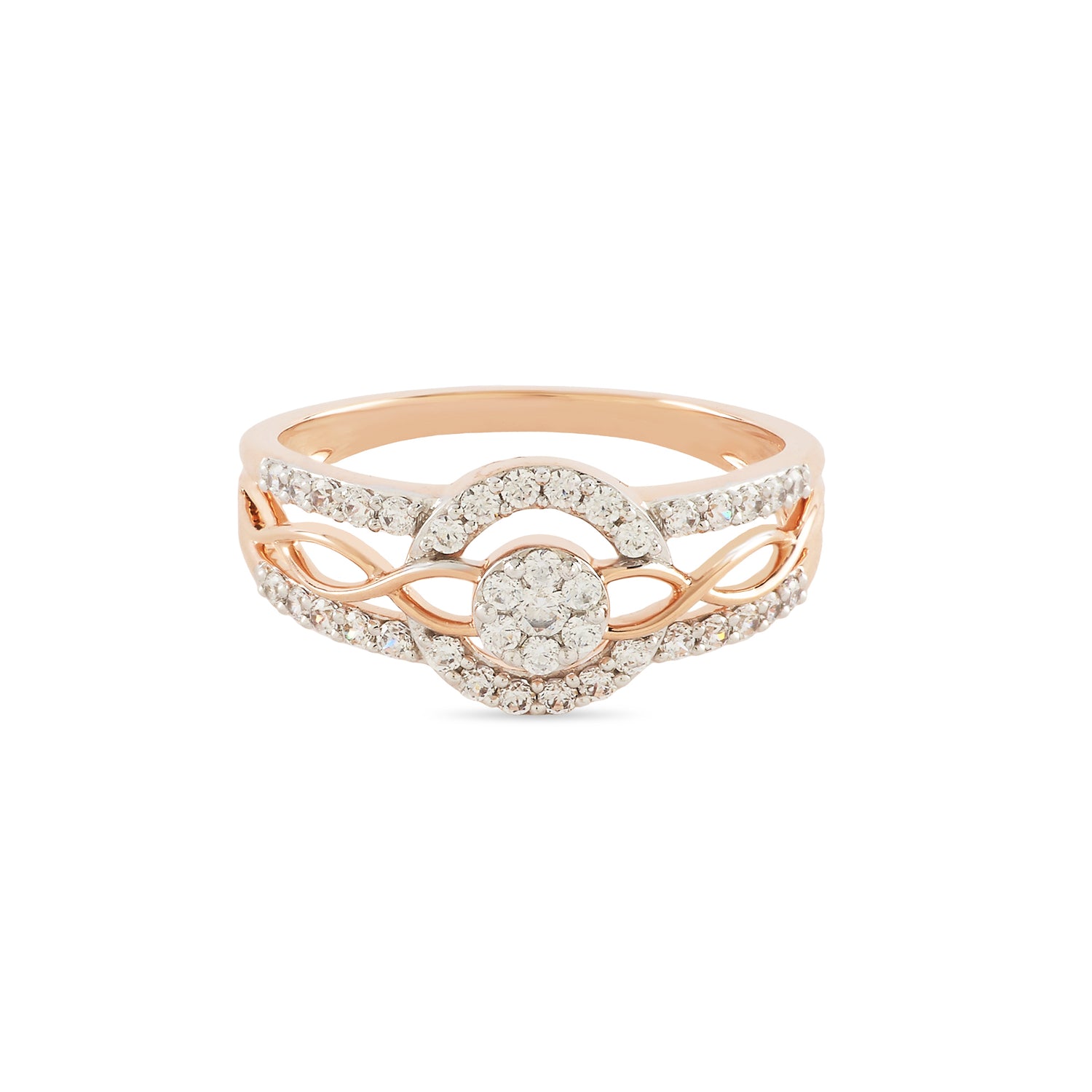 Radiant Interwoven Band Ring with Brilliant Cluster Centerpiece