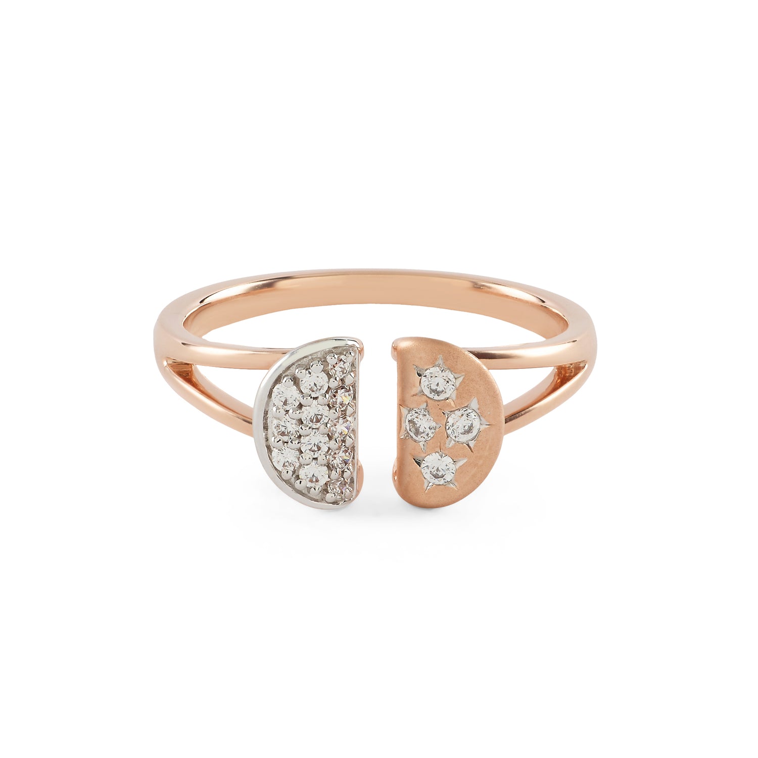 Minimalist Adjustable Bypass Ring With Twin Pave Ends