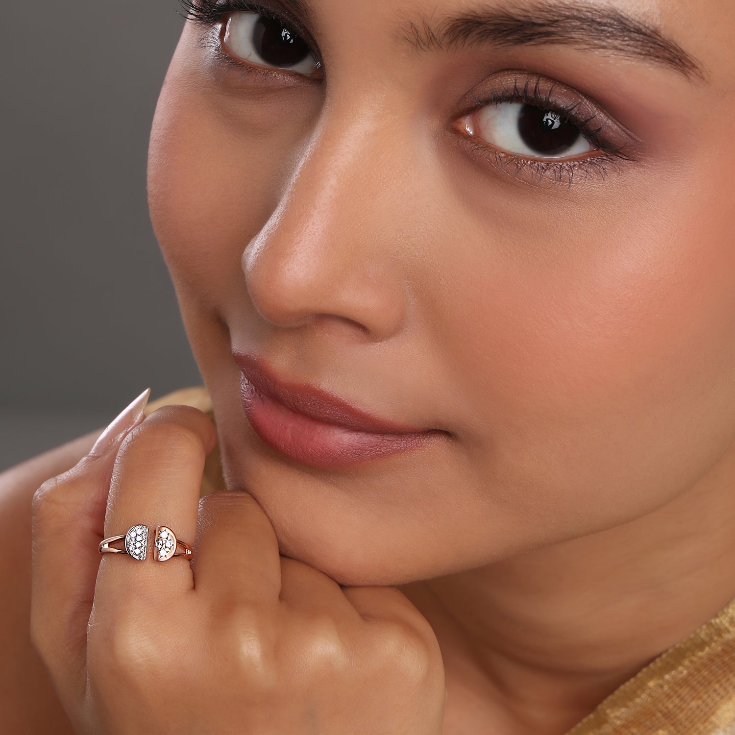 Minimalist Adjustable Bypass Ring With Twin Pave Ends