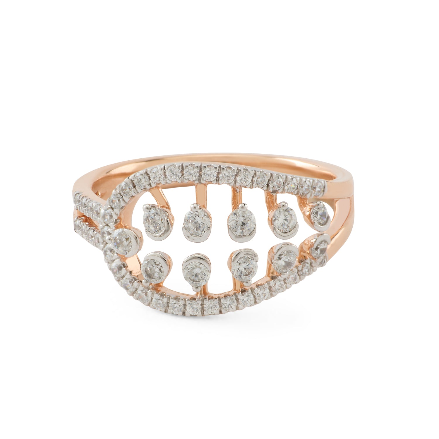Elegant Leaf-Inspired Open Ring with Radiant Stone Detailing