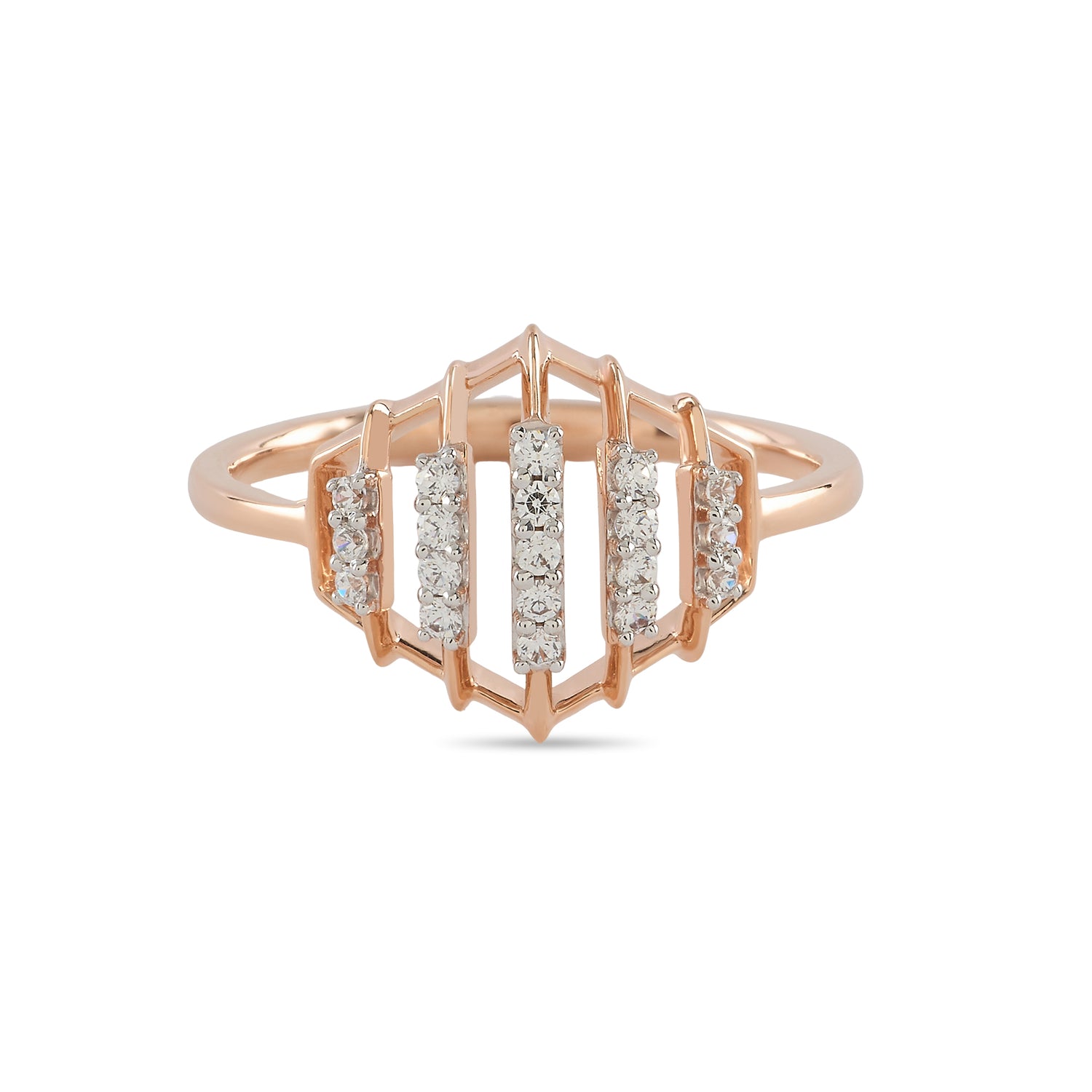 Modern Geometric Cage Ring With Vertical Bar Detailing