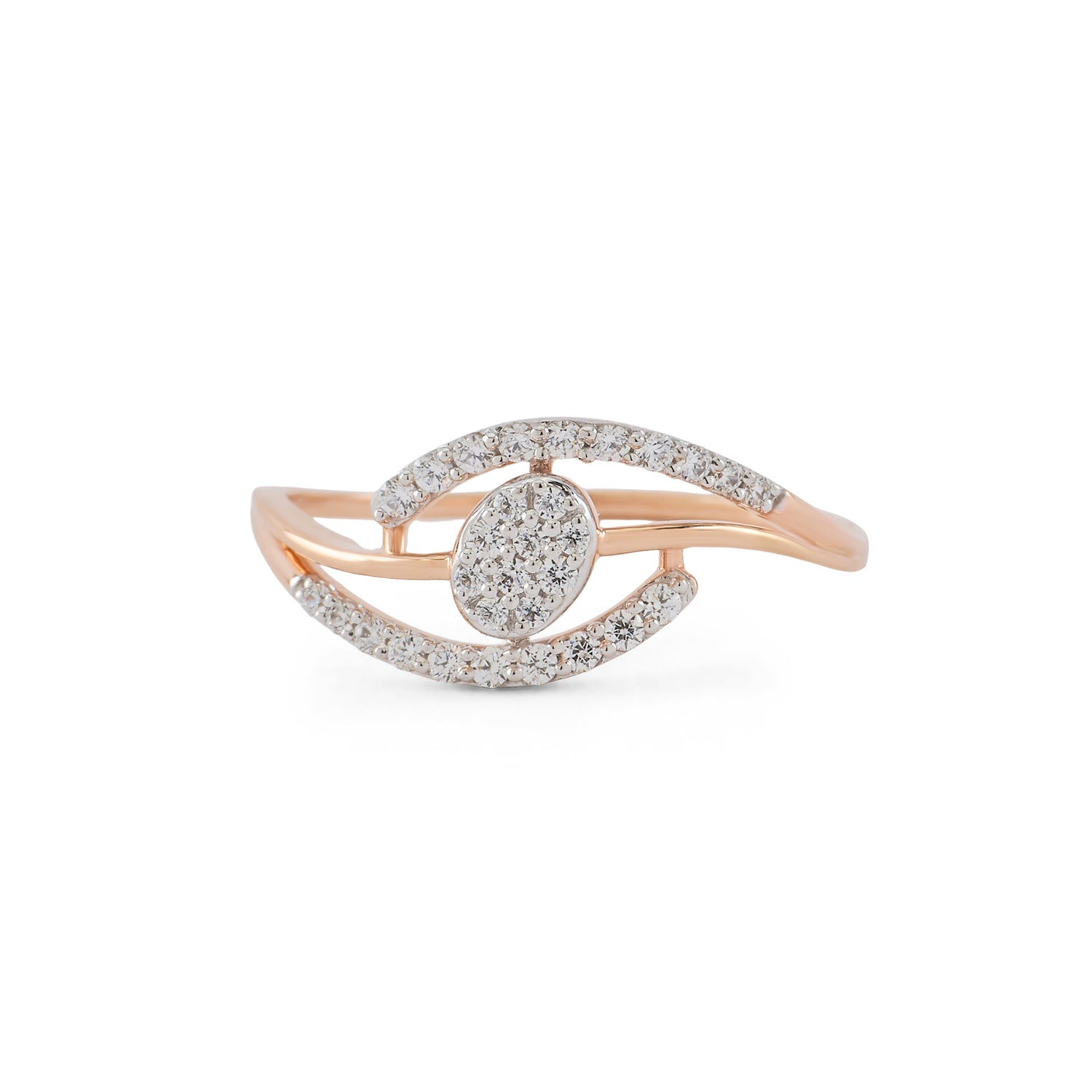 Delicate Rose Gold Swirl Ring With Diamond Accents