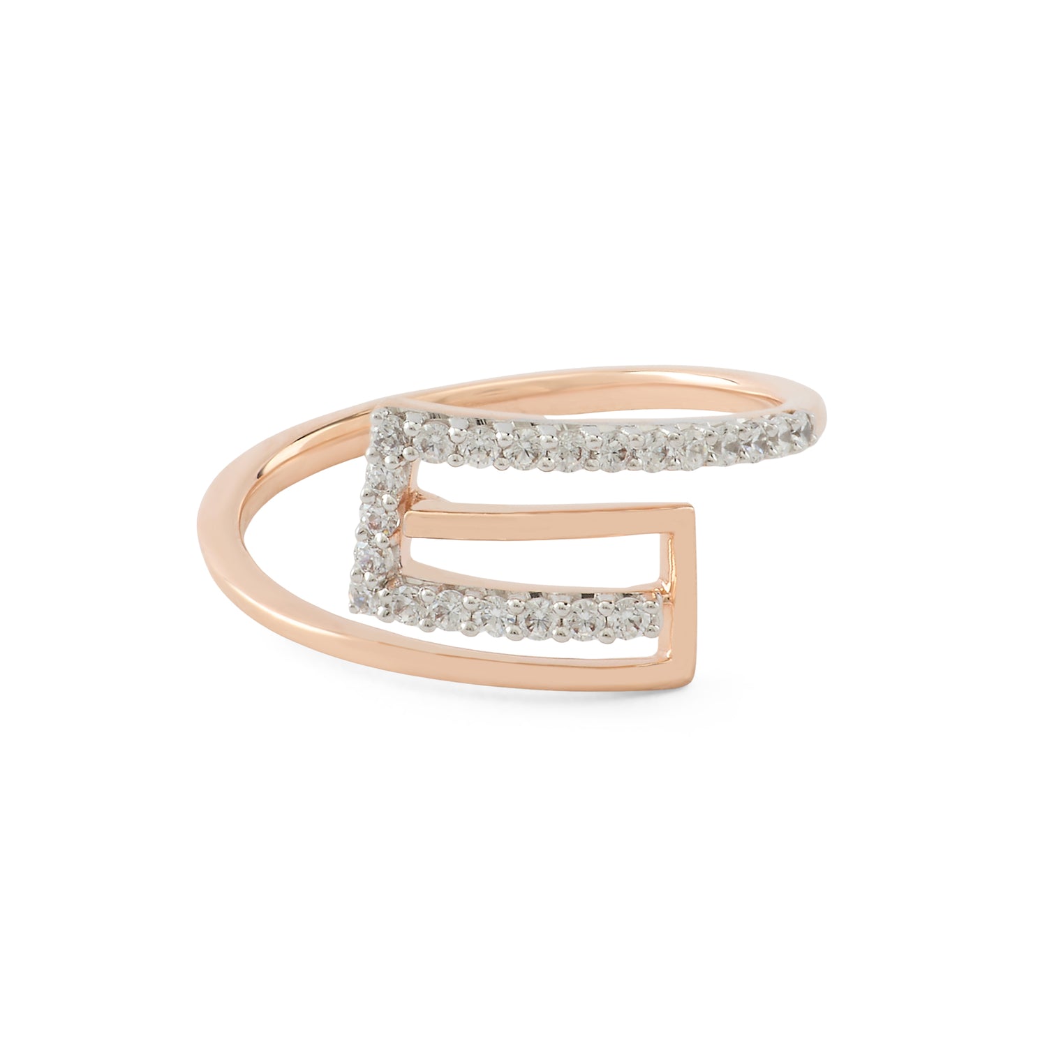 Contemporary Geometric Open Ring with Sparkling Linear Accents